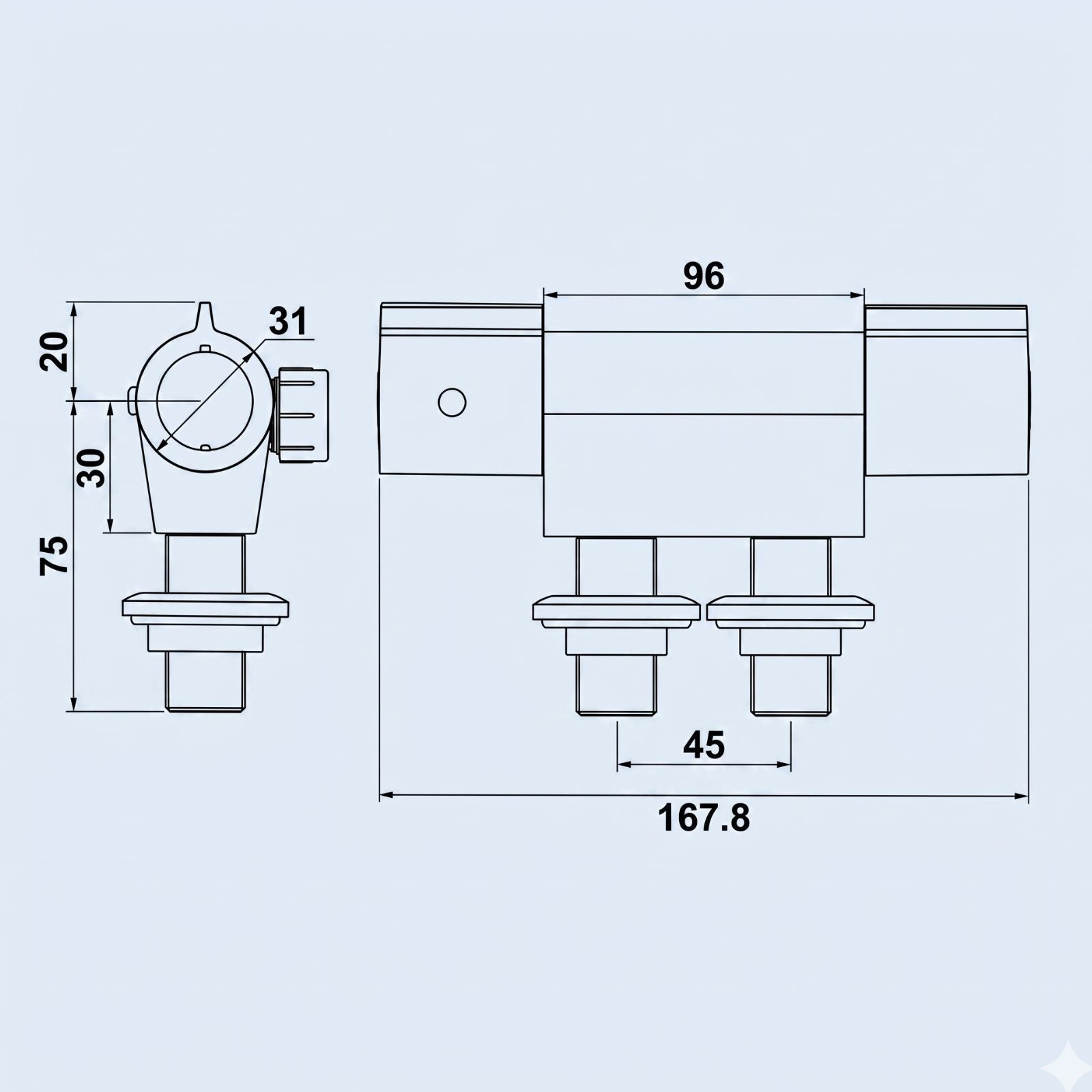 Jazz Horizontal Chrome Thermostatic Bar Shower Mixer Valve - 45mm Fixing Centres