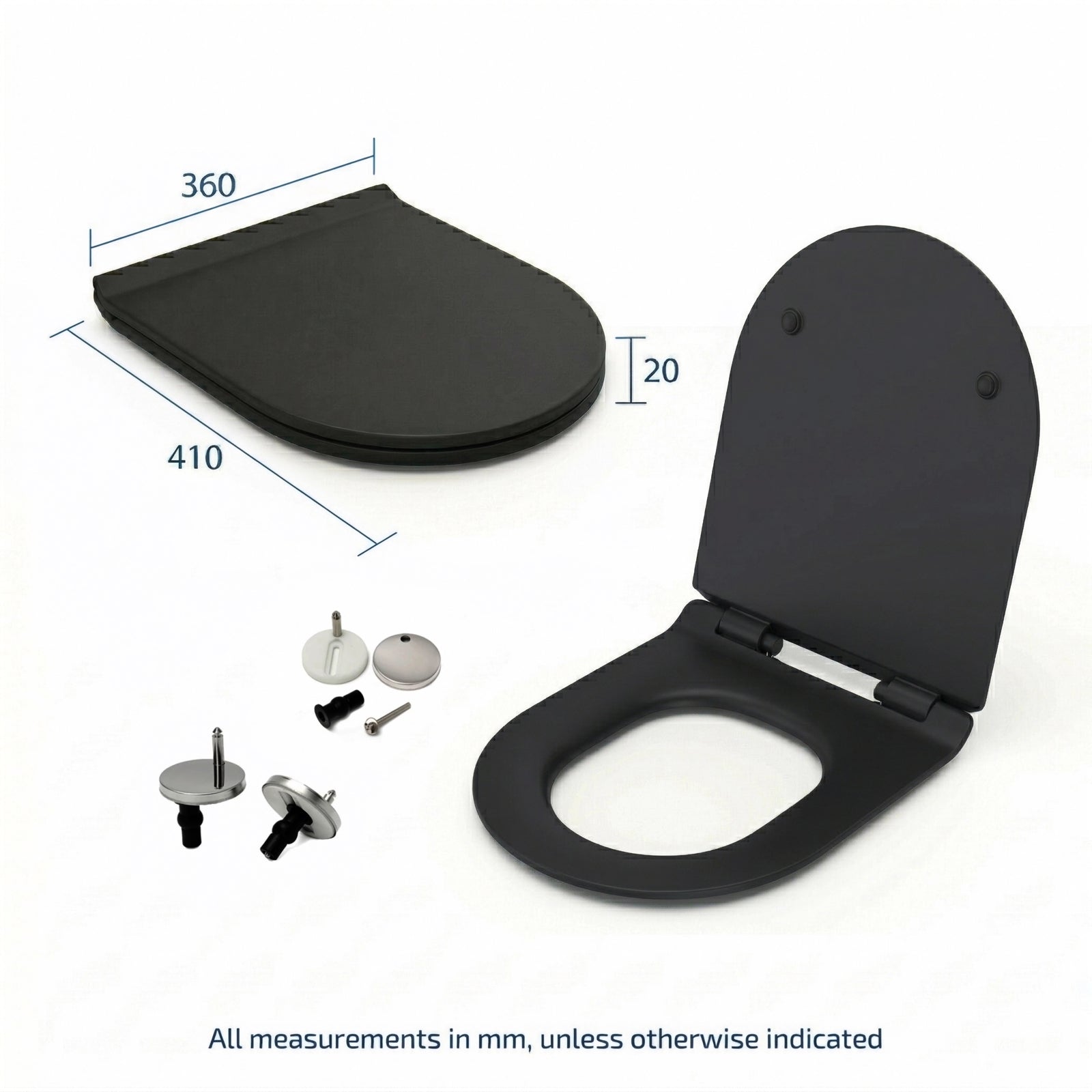 D-Shape Slim Soft Close Toilet Seat and Seat Cover Matte Black