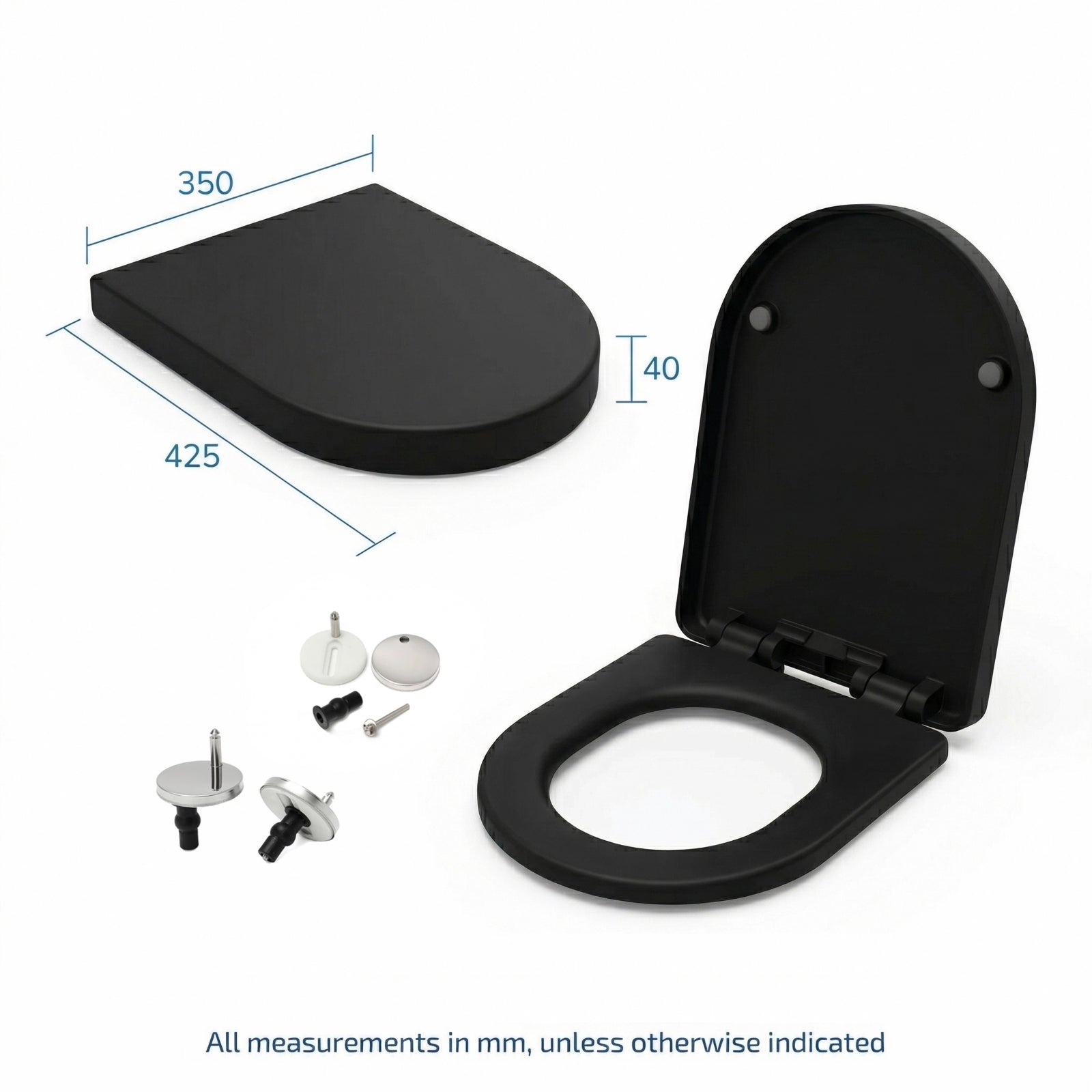 D-Shape Thick Wrap Over Soft Close Toilet Seat and Seat Cover Matte Black