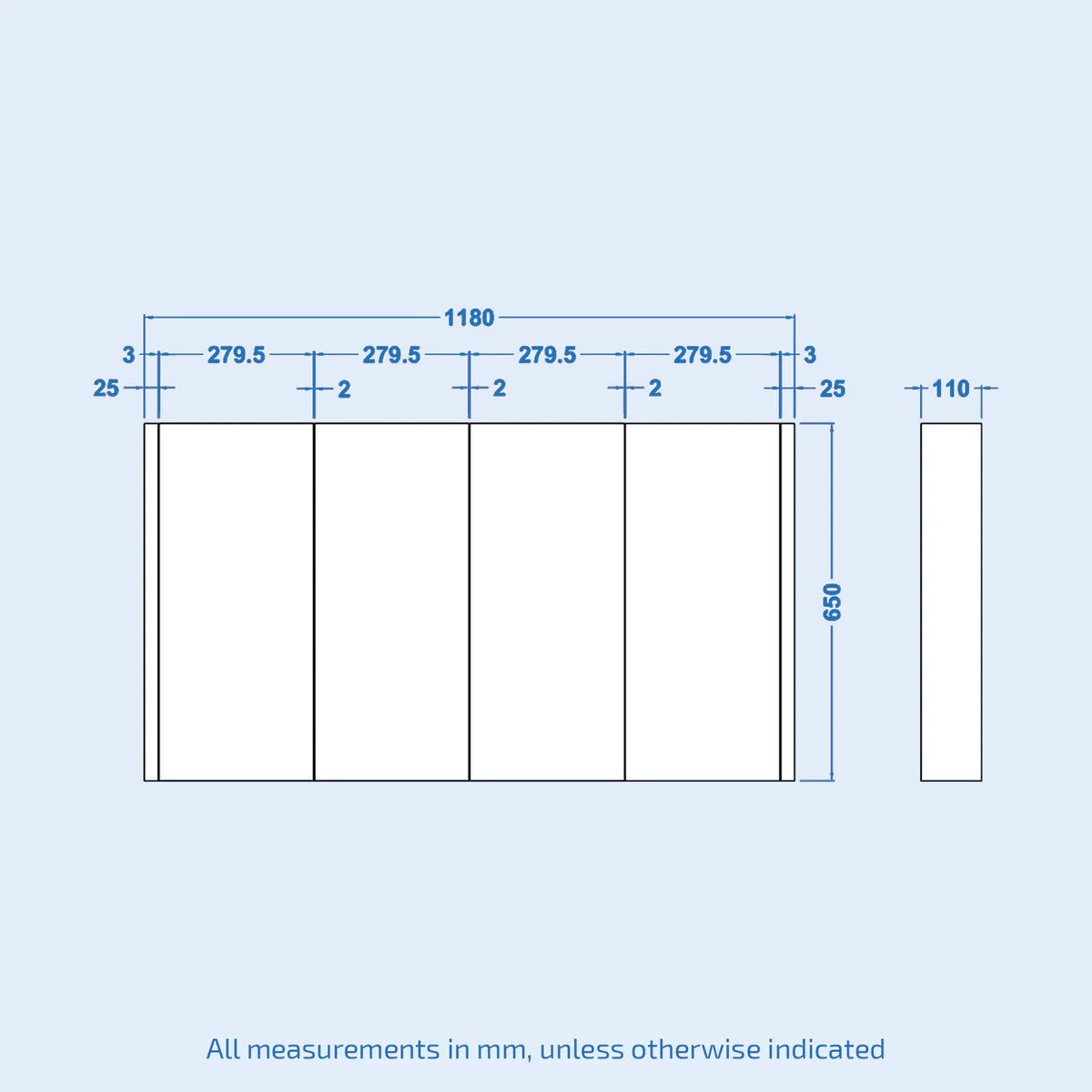 Modern 1180 W x 650mm H White 4-Door Mirrored Wall Hung Cabinet