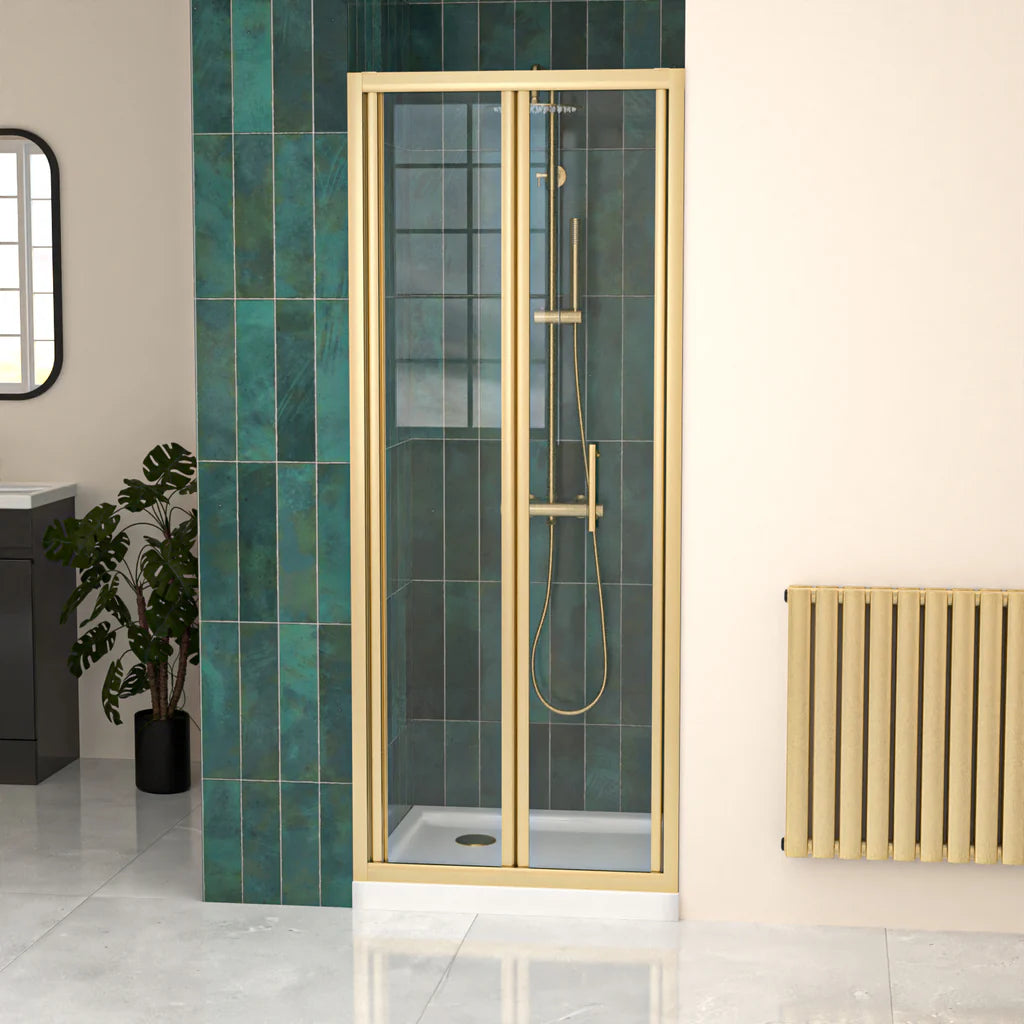 Brushed Brass 800mm Bi-fold Shower Door 760mm Side Panel Tempered Glass