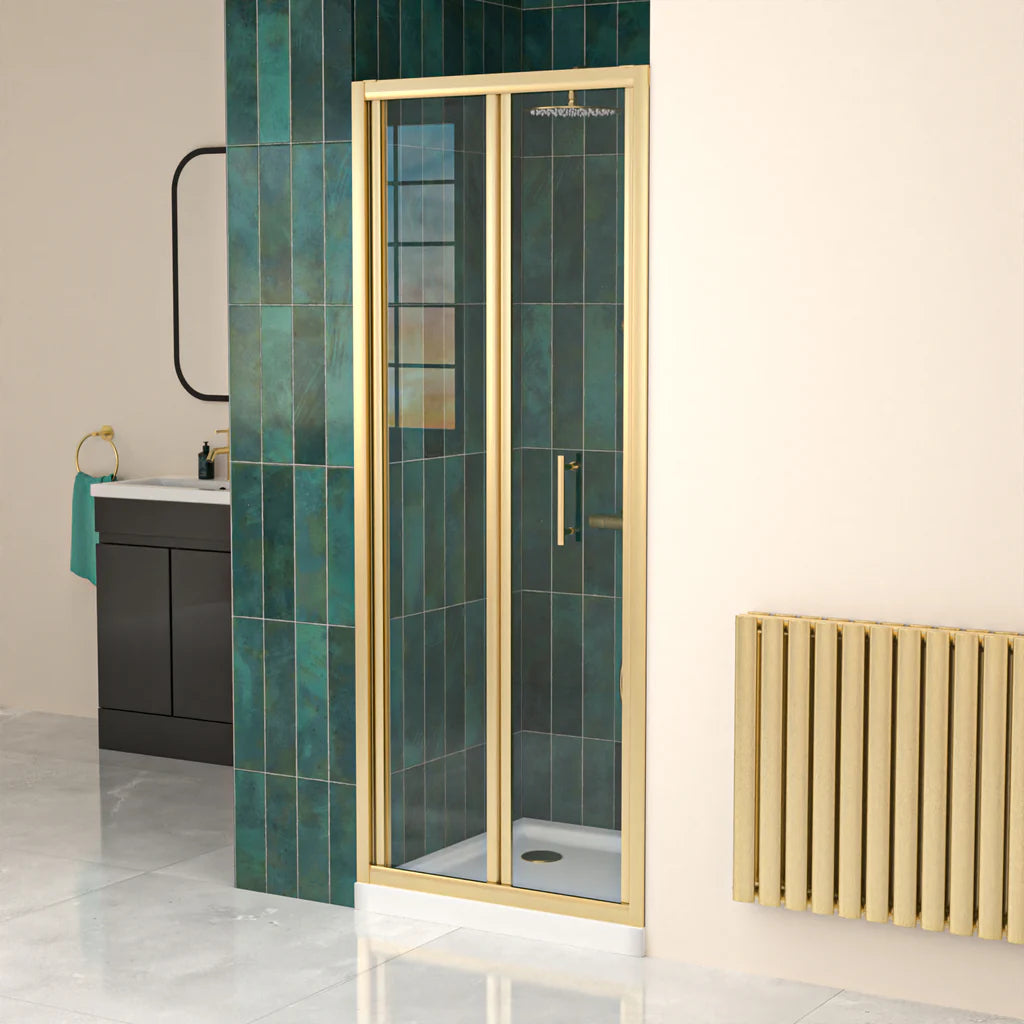 800mm Brushed Brass Bi-fold Shower Door Tempered Glass