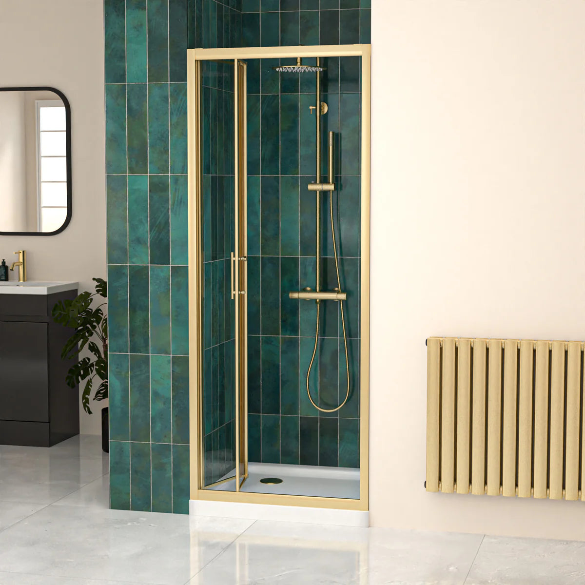 800mm Brushed Brass Bi-fold Shower Door Tempered Glass