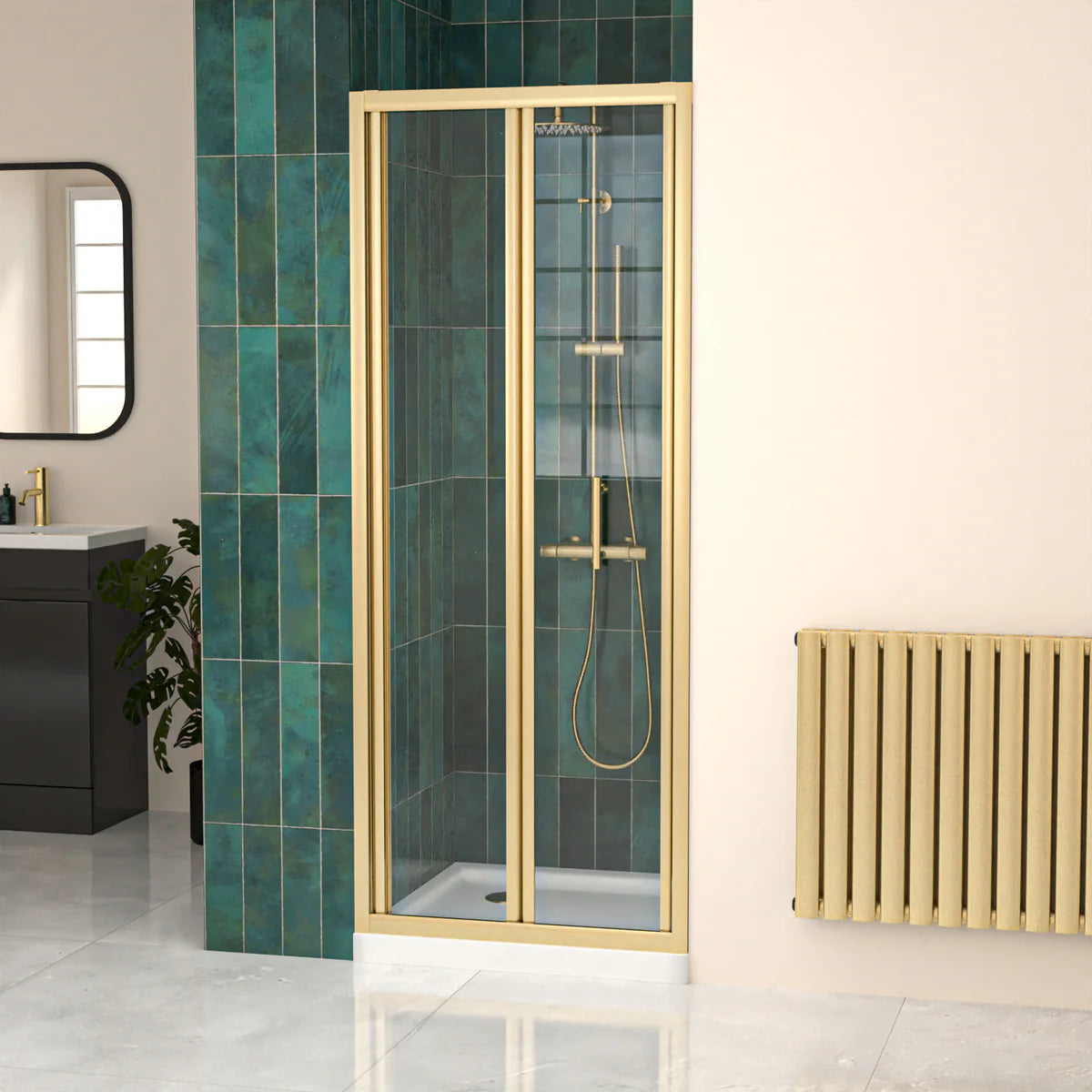 Brushed Brass 800mm Bi-fold Shower Door 760mm Side Panel Tempered Glass