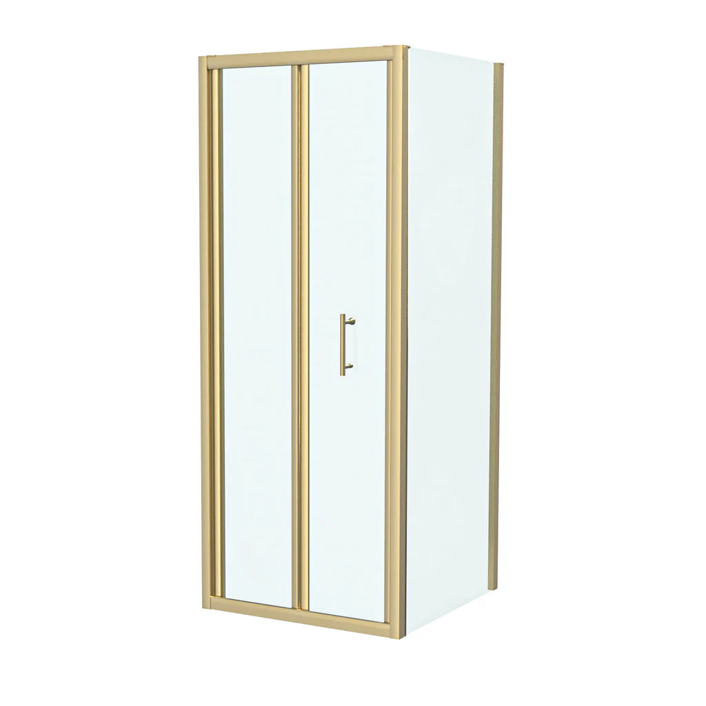 Brushed Brass 800 x 700mm Bi-fold Tempered Glass Shower Enclosure
