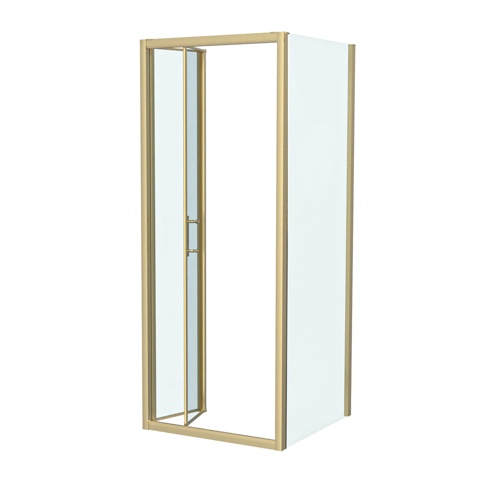 Brushed Brass 800 x 700mm Bi-fold Tempered Glass Shower Enclosure