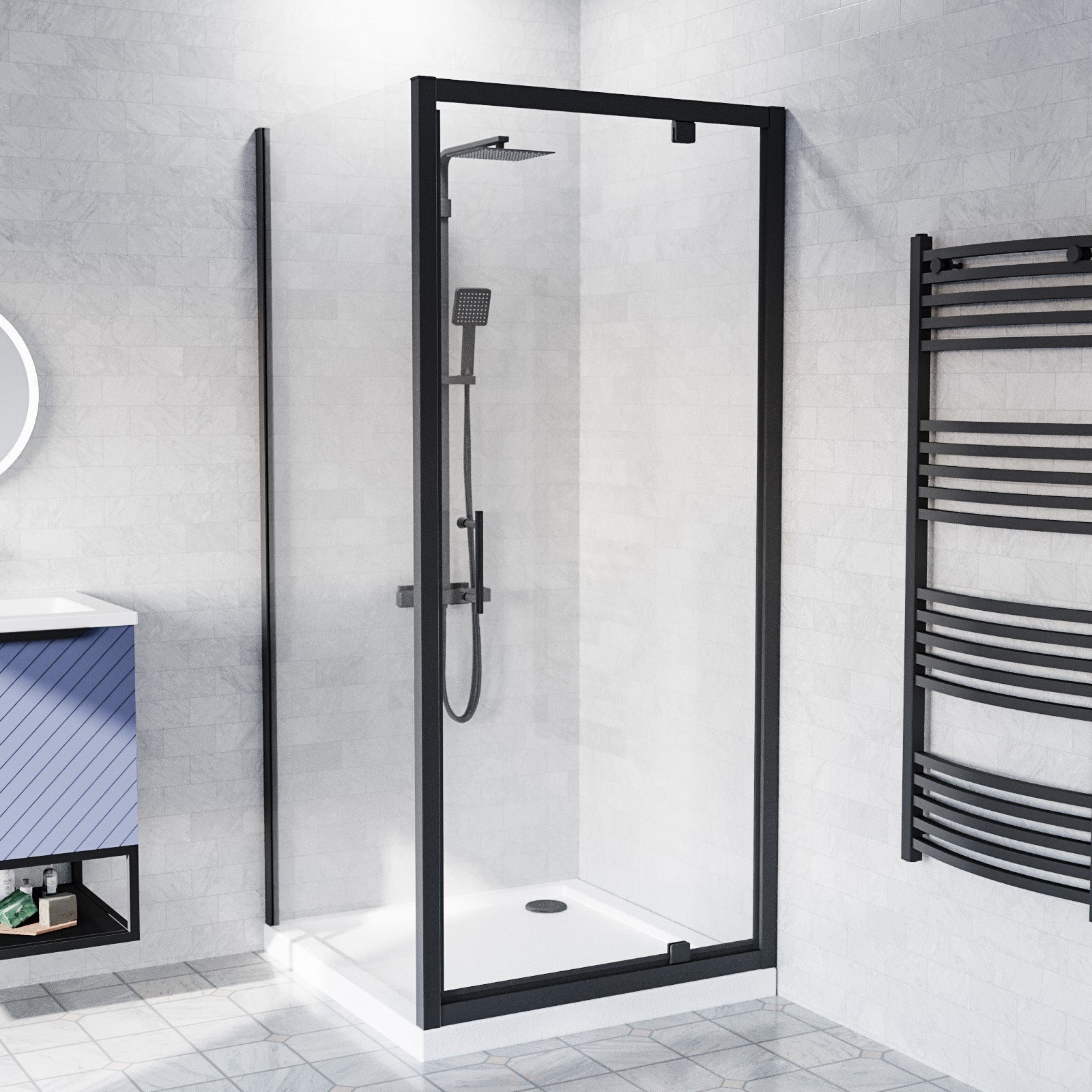 Jupiter Black 800 x 700mm Pivot Door Shower Enclosure & Side Panel