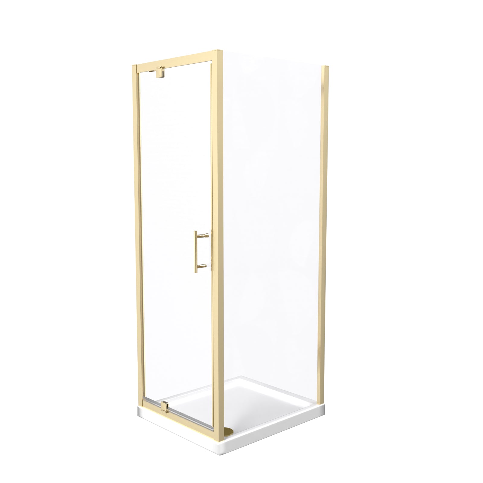 Brushed Brass 700 x 700mm Pivot Door Shower Enclosure Panel & Tray Set