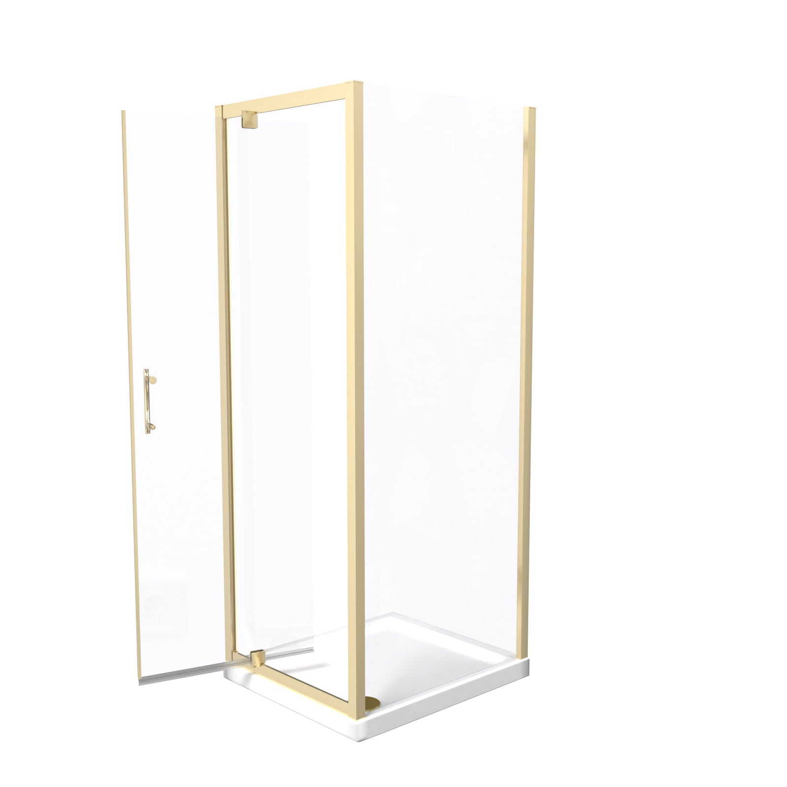 Brushed Brass 700 x 700mm Pivot Door Shower Enclosure Panel & Tray Set