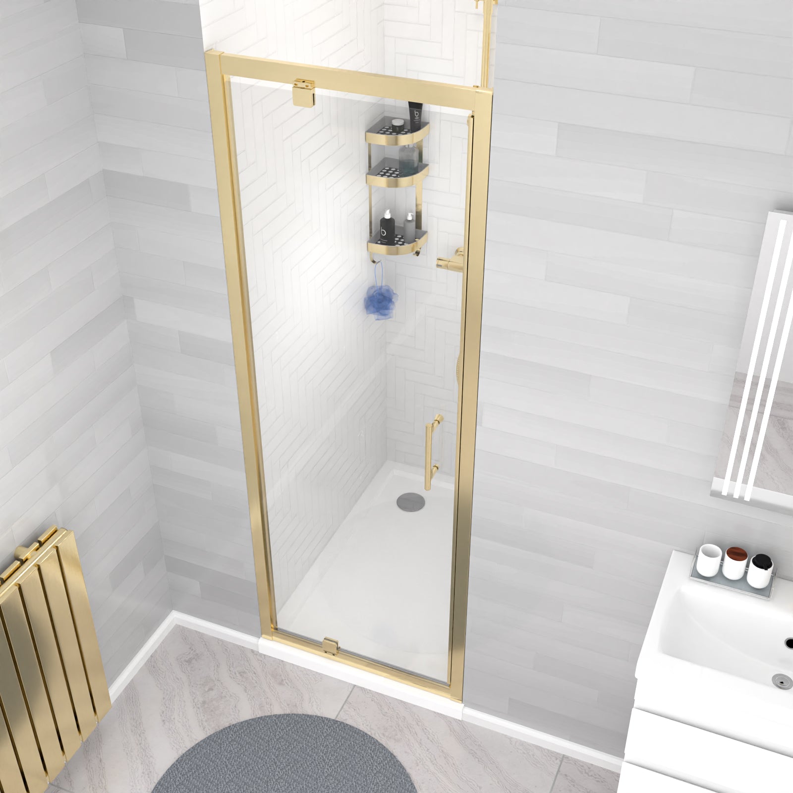 Jupiter 760 x 1850mm Brushed Brass Framed Shower Enclosure Pivot Door