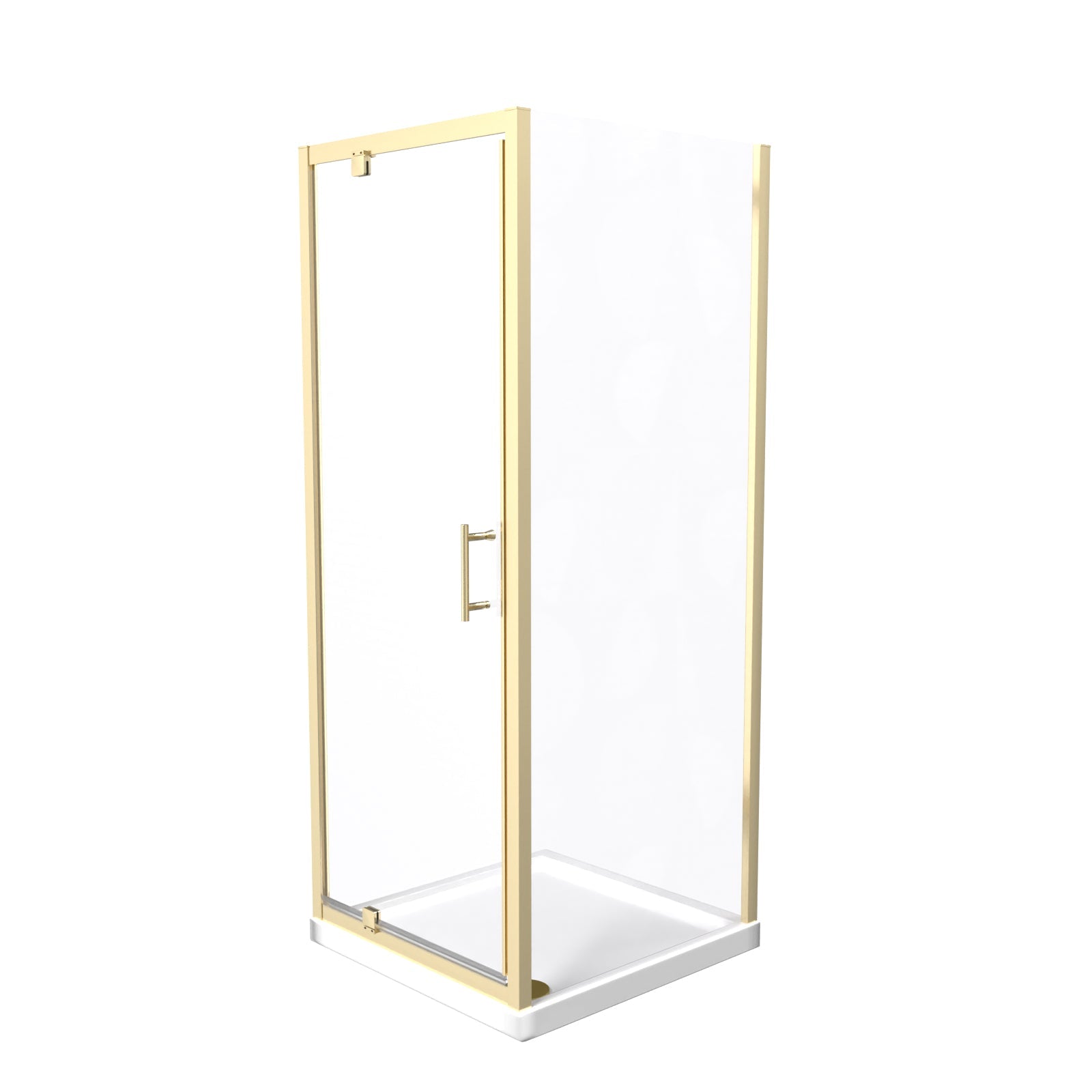 Brushed Brass 800 x 800mm Pivot Door Shower Enclosure Panel & Tray Set