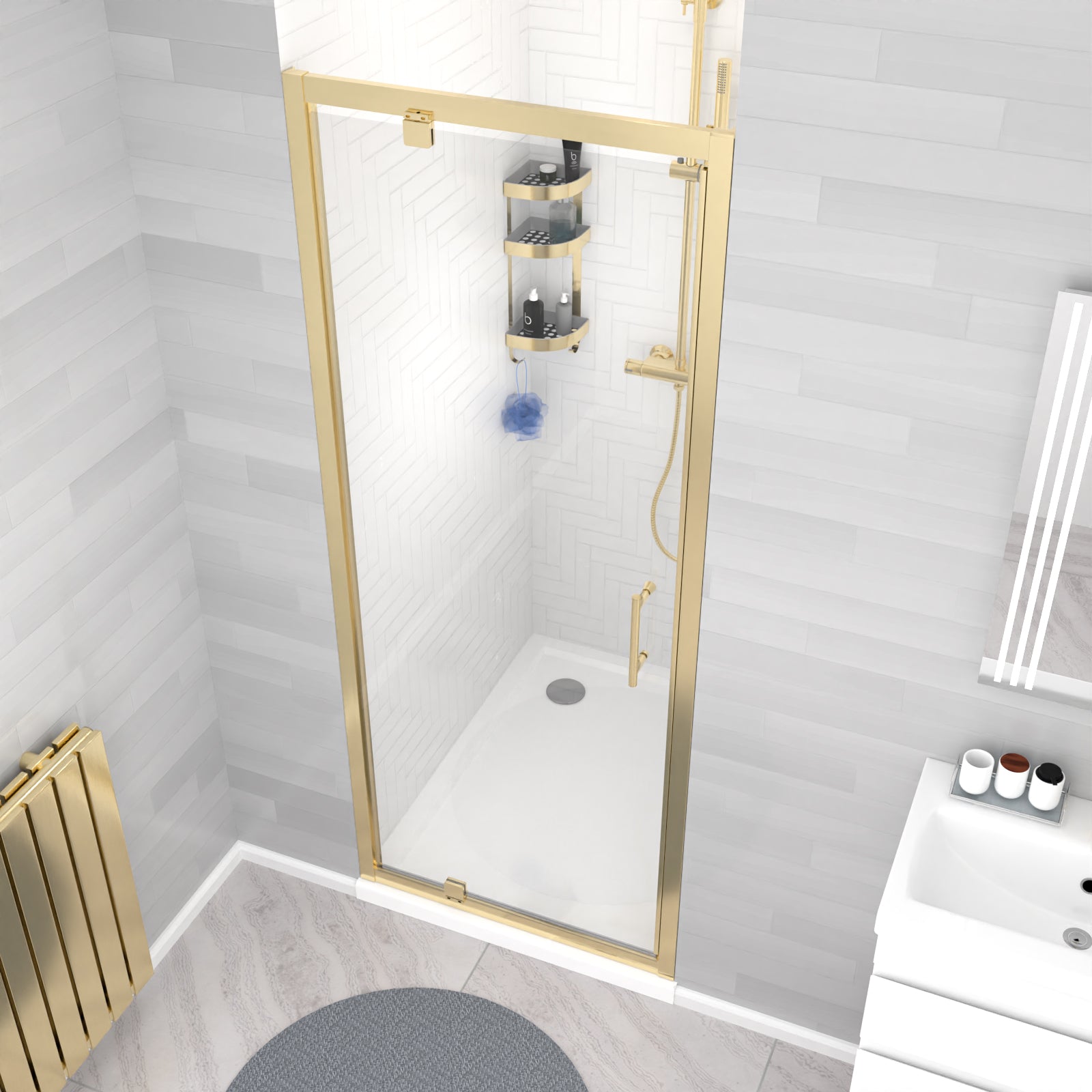 Jupiter 800 x 1850mm Brushed Brass Framed Shower Enclosure Pivot Door