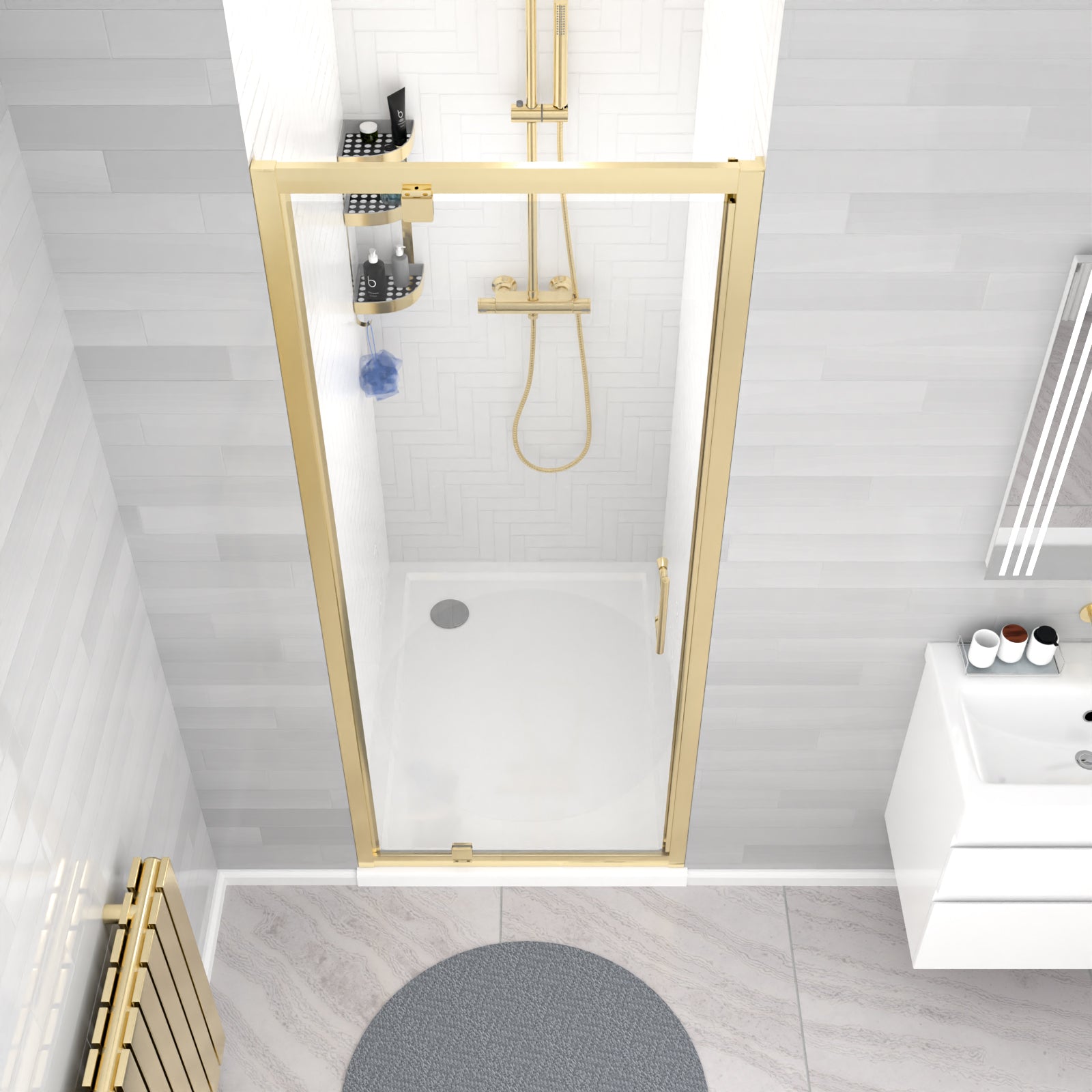 Jupiter 800 x 1850mm Brushed Brass Framed Shower Enclosure Pivot Door