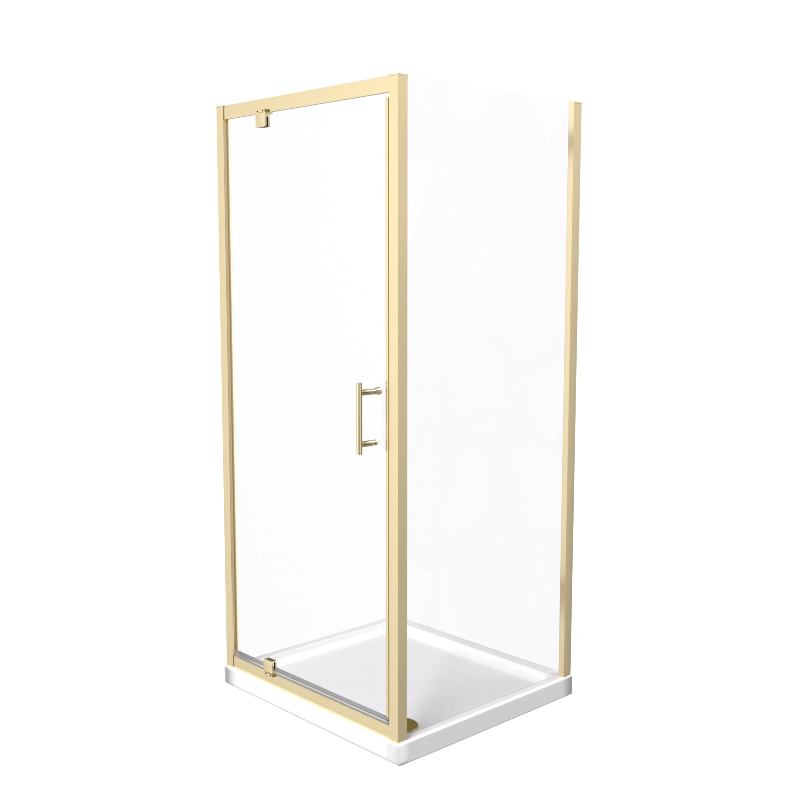 Brushed Brass 760 x 760mm Pivot Door Shower Enclosure Panel & Tray