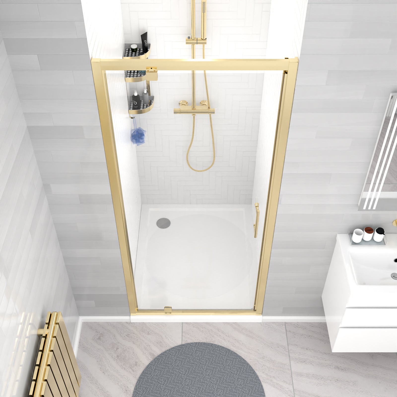 Jupiter 1850 x 900mm Brushed Brass Framed Shower Enclosure Pivot Door