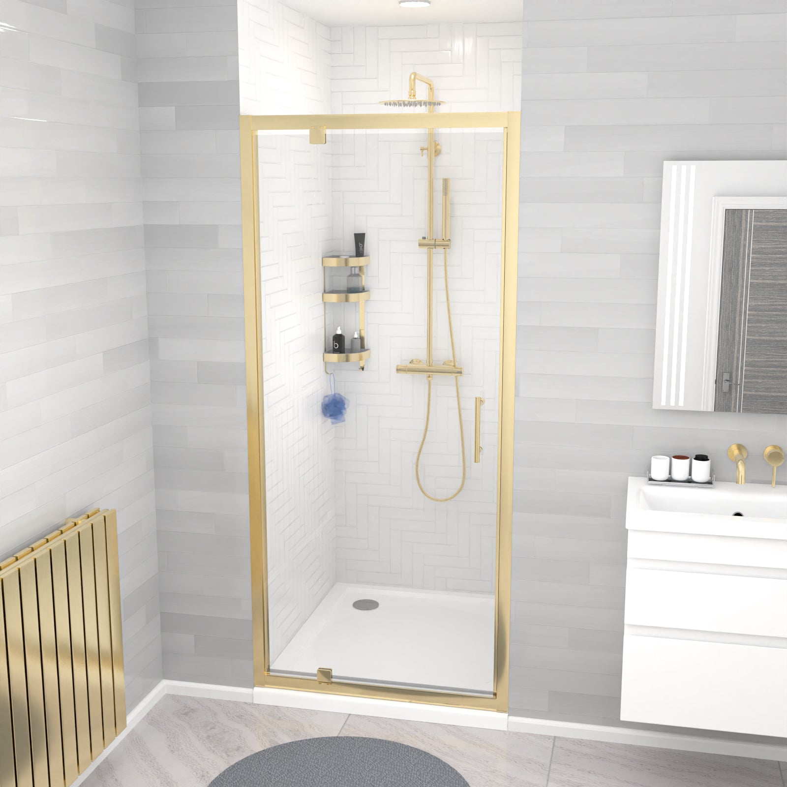 Jupiter 1850 x 900mm Brushed Brass Framed Shower Enclosure Pivot Door