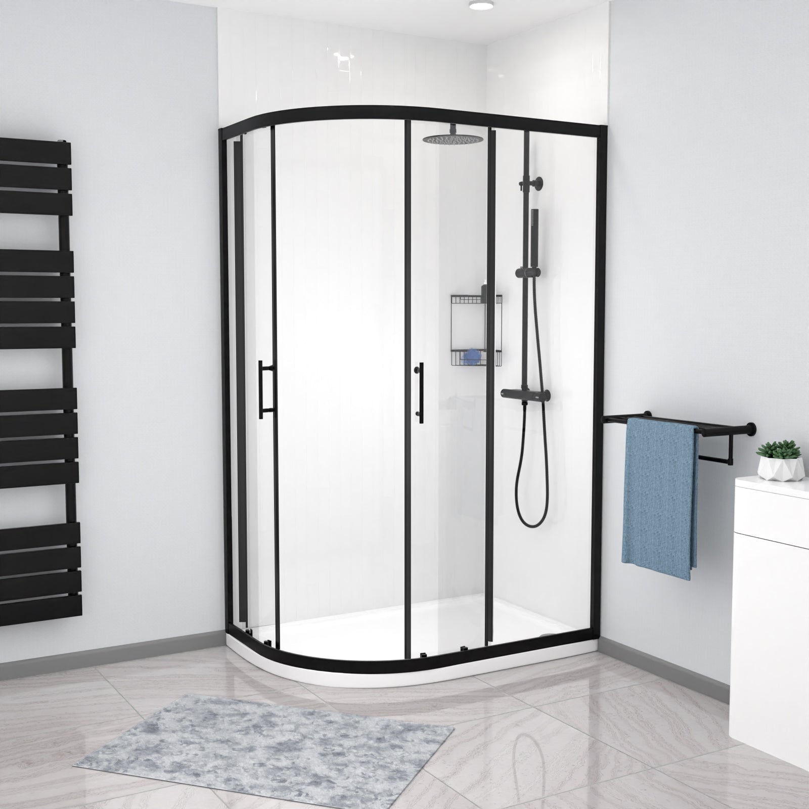 Saturn 1200 x 800mm Black Framed Offset Quadrant Corner Shower Enclosure
