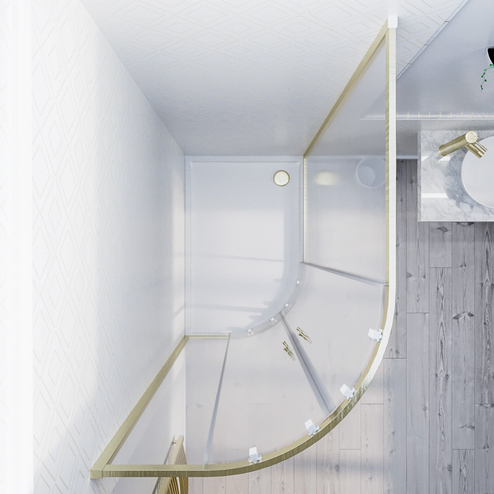 Saturn 1200 x 900mm Brushed Brass Framed Offset Quadrant Corner Shower Enclosure