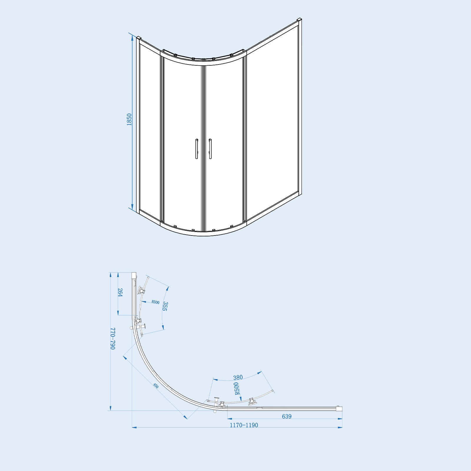 Chrome RH 1200 x 800mm Offset Quadrant Shower Enclosure & Tray