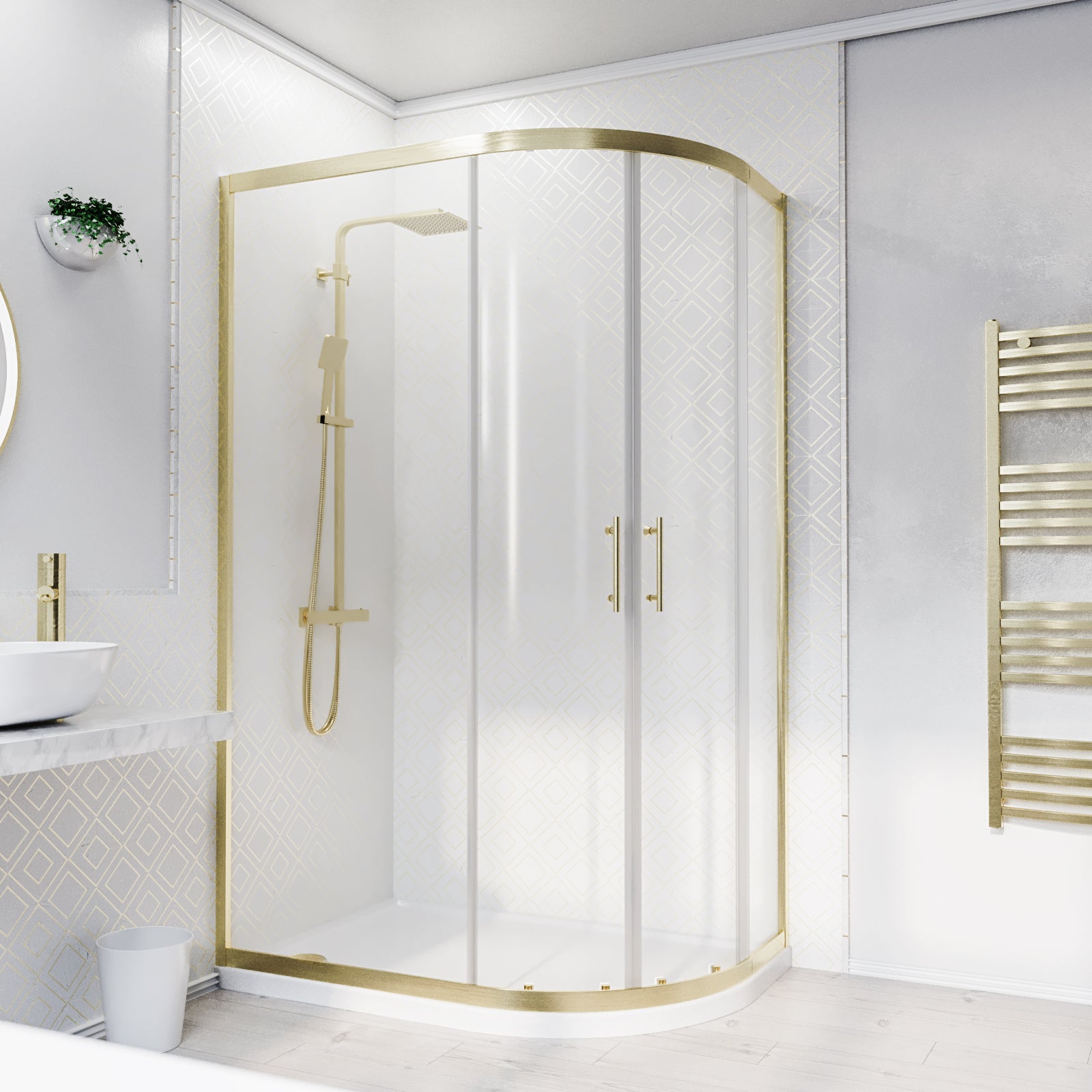 1200 x 800mm Offset Quadrant Shower Enclosure Brushed Brass & Tray