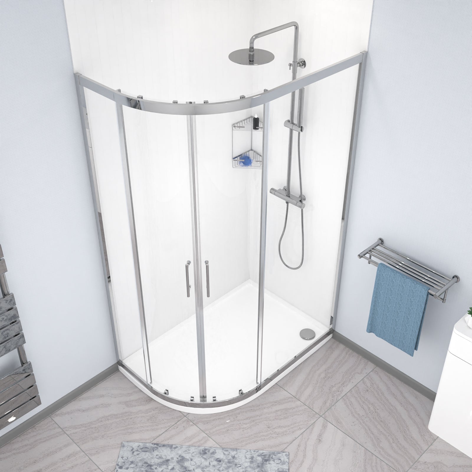 Saturn 1200 x 800mm Chrome Framed Offset Quadrant Corner Shower Enclosure