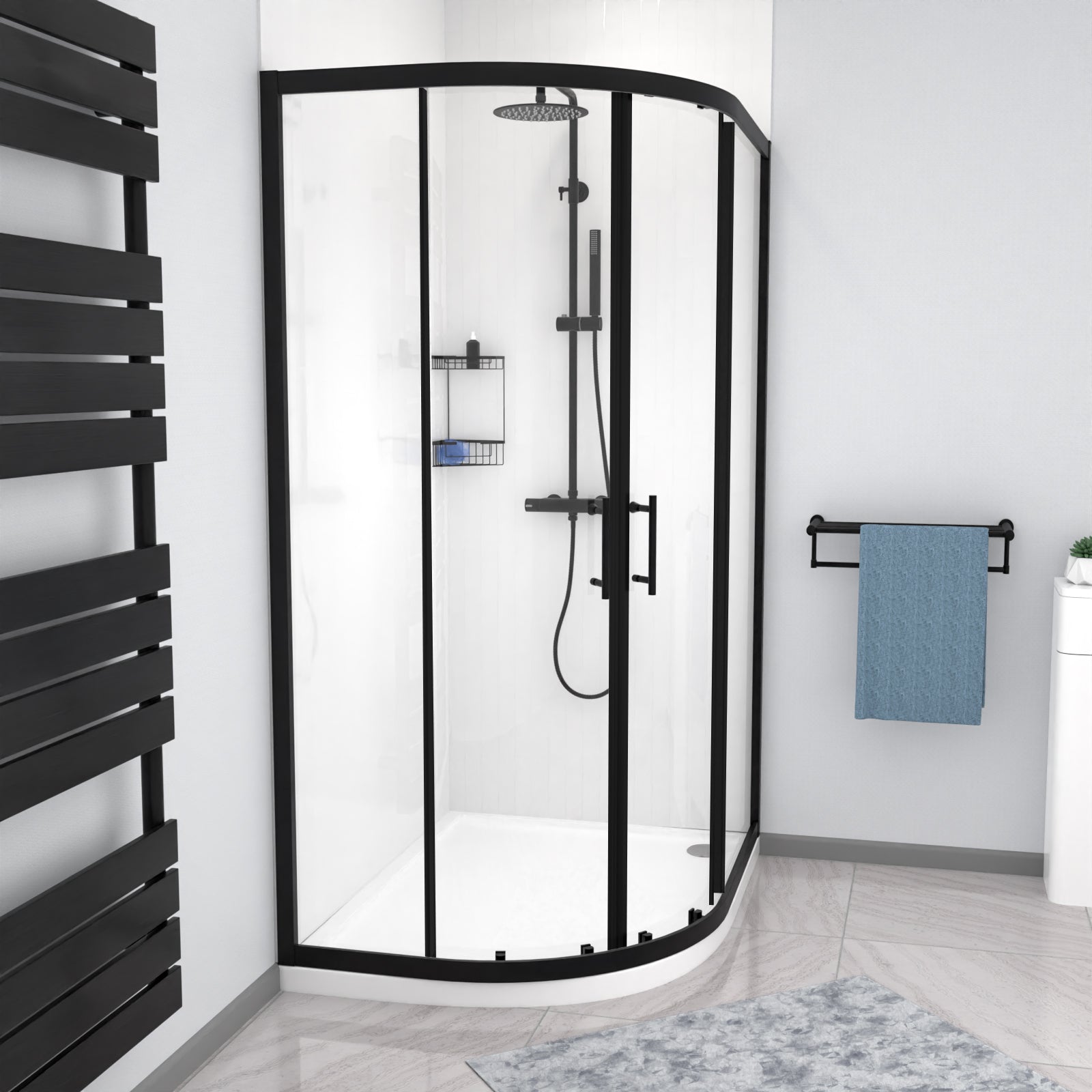 Saturn 1200 x 900mm Black Framed Offset Quadrant Corner Shower Enclosure