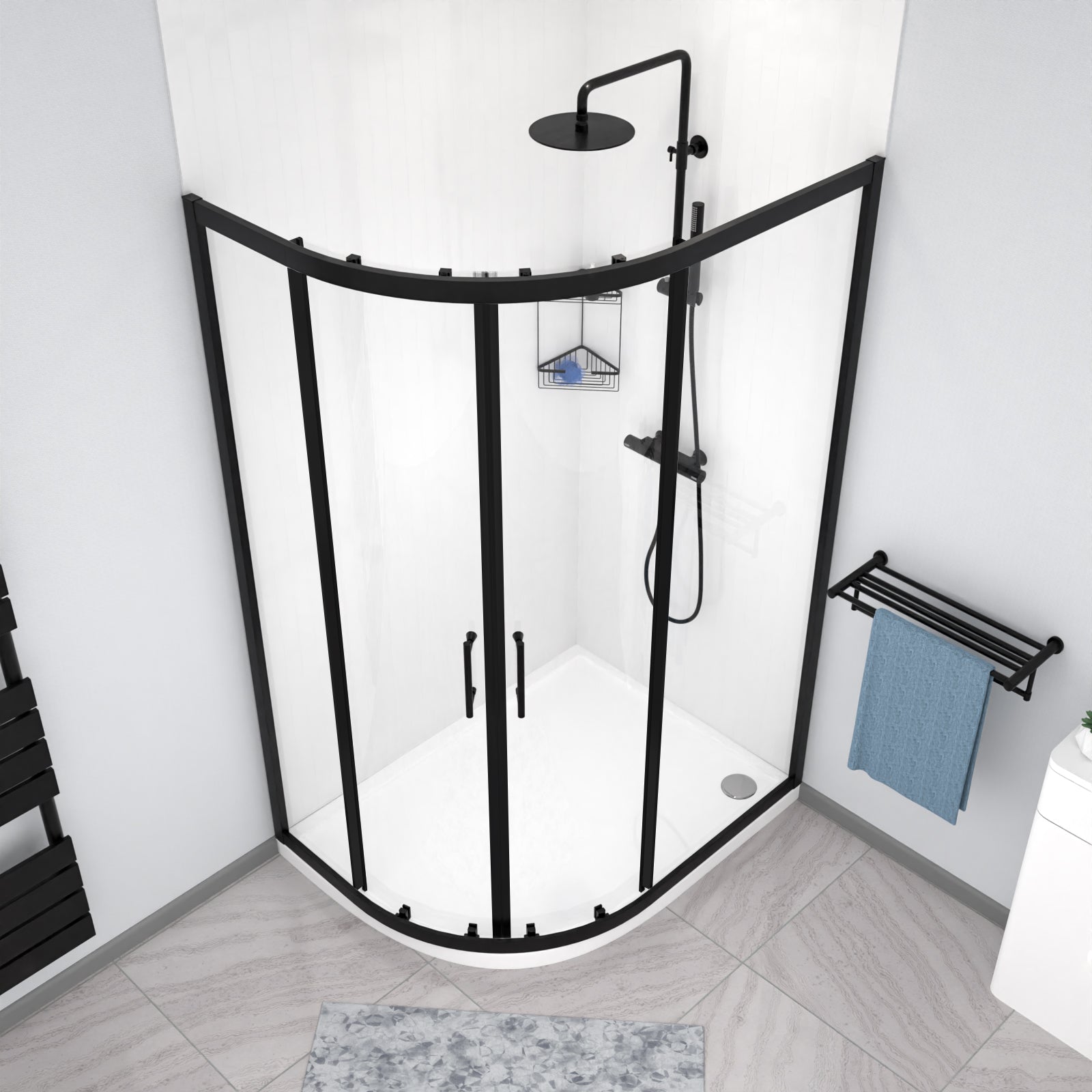Saturn 1200 x 900mm Black Framed Offset Quadrant Corner Shower Enclosure