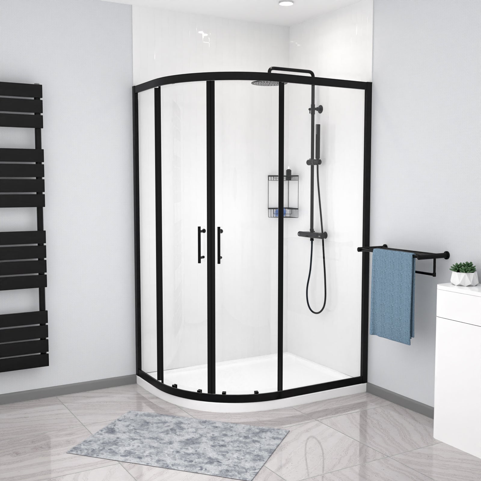 Saturn 1200 x 900mm Black Framed Offset Quadrant Corner Shower Enclosure