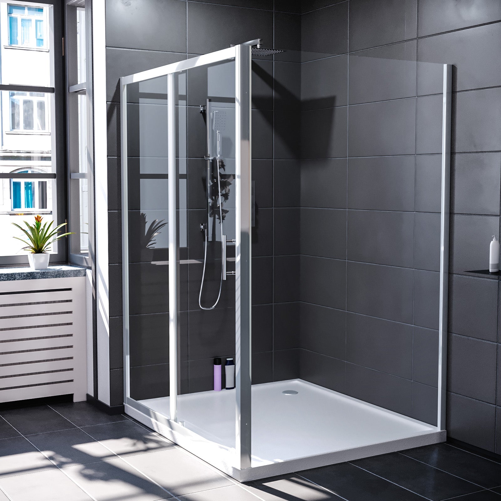 Manga 1000 x 1000mm Shower Enclosure Sliding Door & Side Panel Chrome