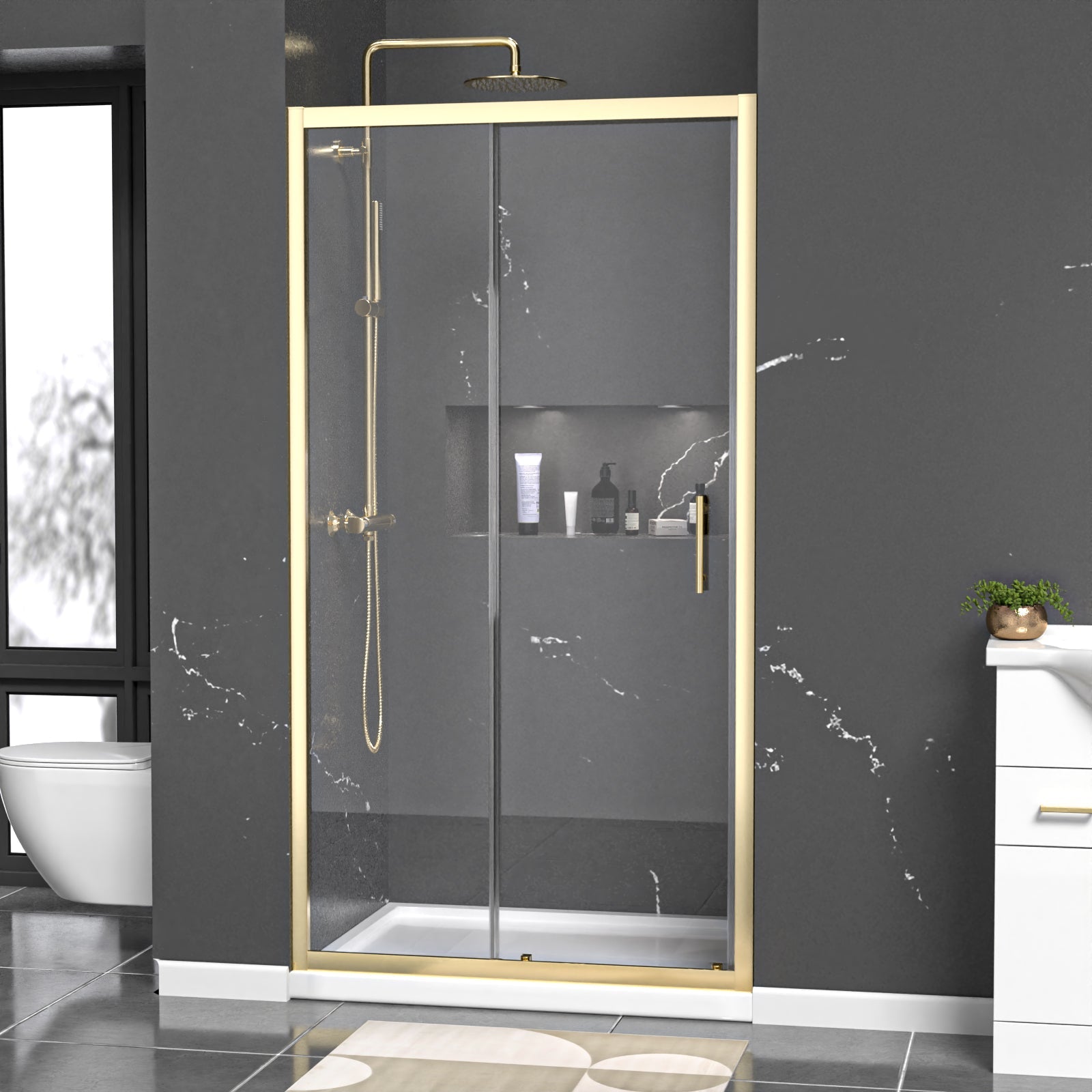 Manga 1000mm x 1850mm Shower Enclosure 6mm Glass Slider Door Brushed Brass