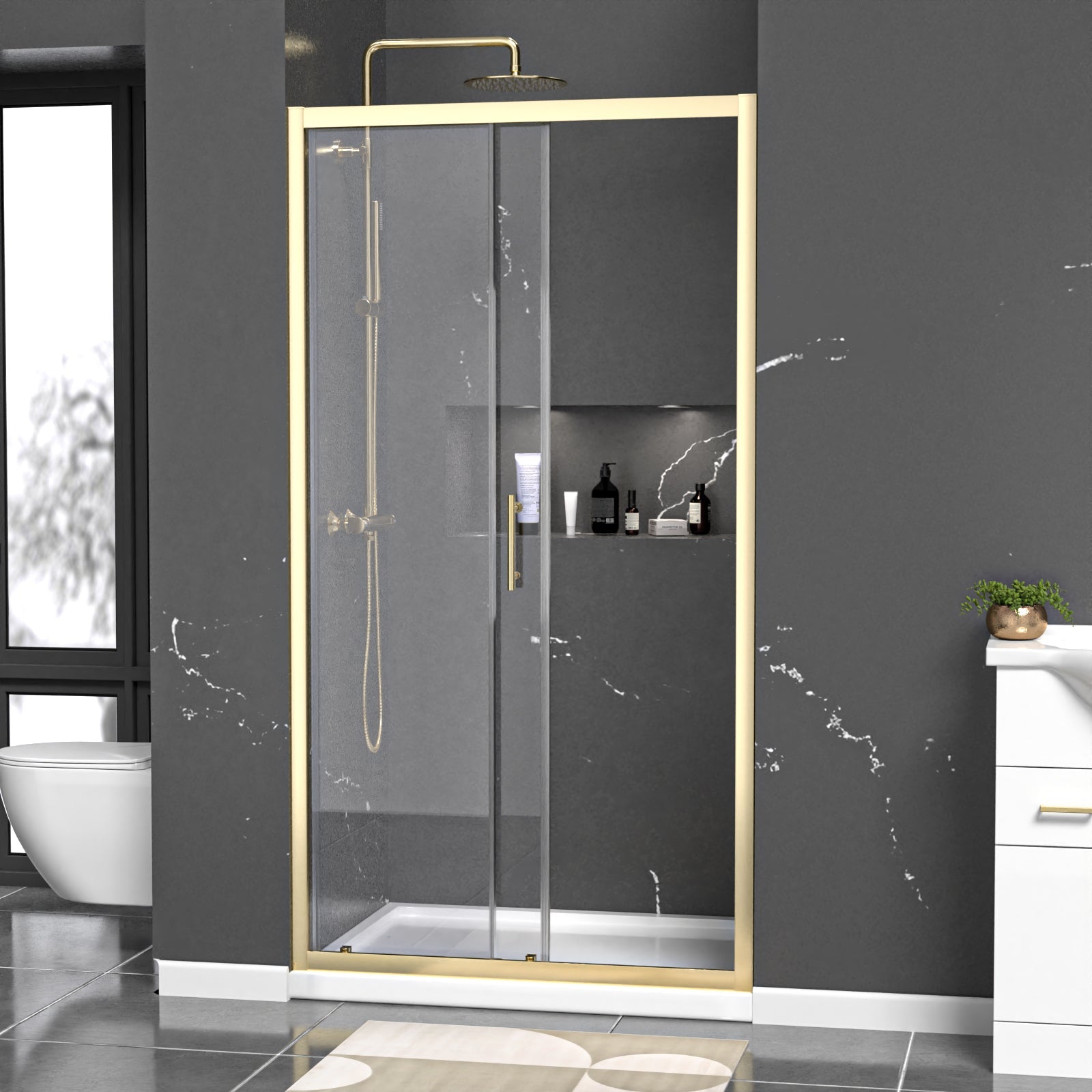 Manga 1000mm x 1850mm Shower Enclosure 6mm Glass Slider Door Brushed Brass