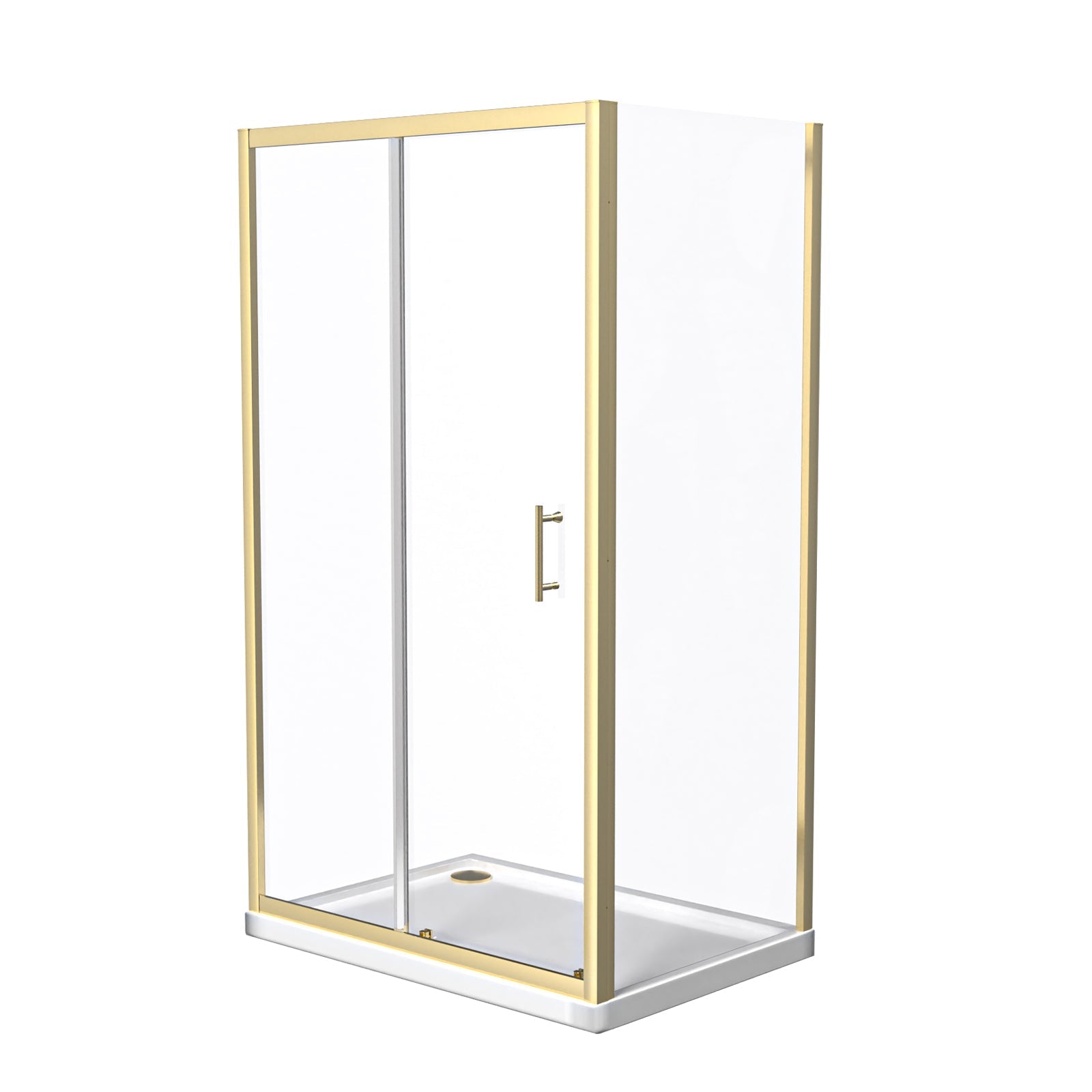 Manga 1100 x 700mm Shower Enclosure Sliding Door, Panel & Tray Brushed Brass