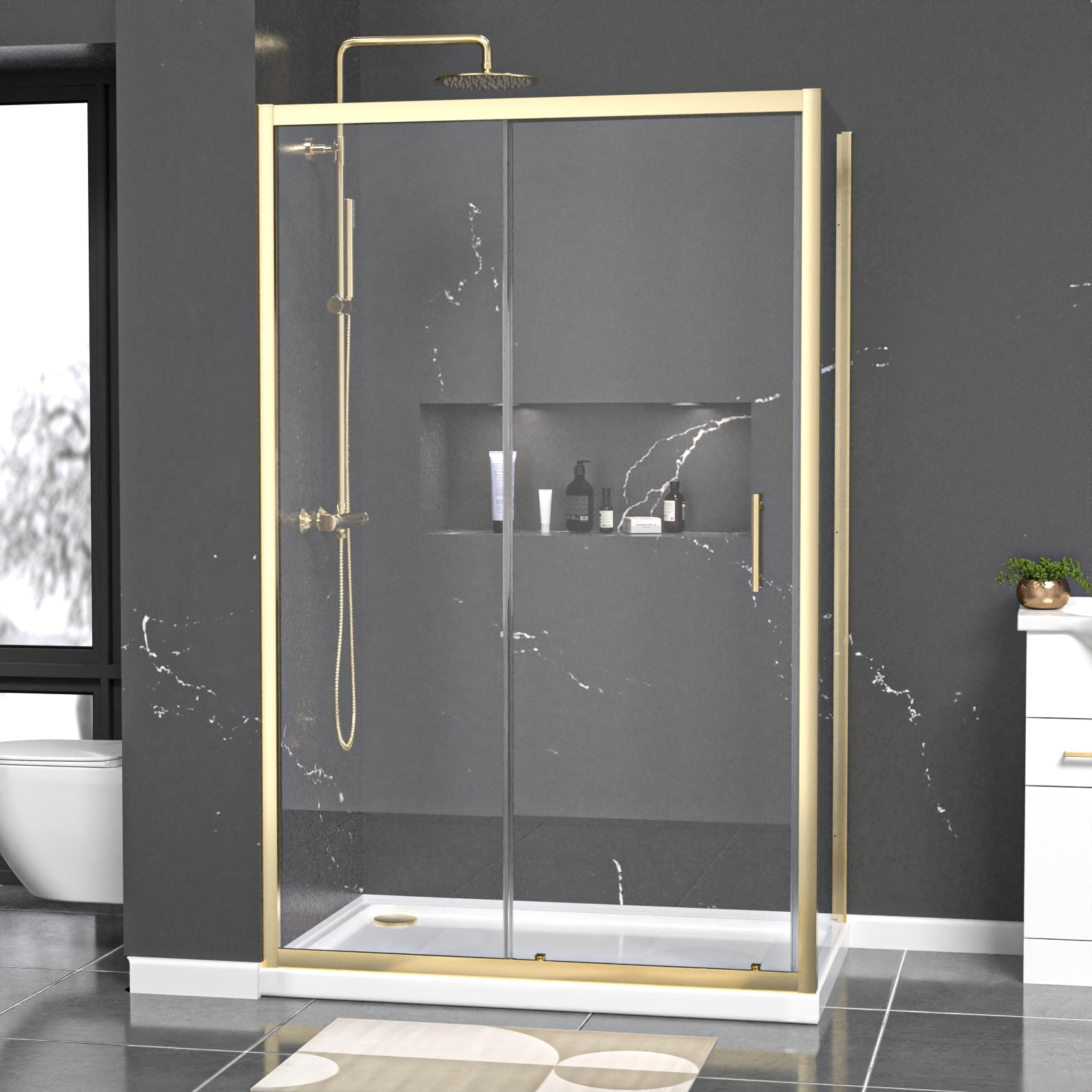 Manga 1200 x 800mm Shower Enclosure Sliding Door & Side Panel Brushed Brass