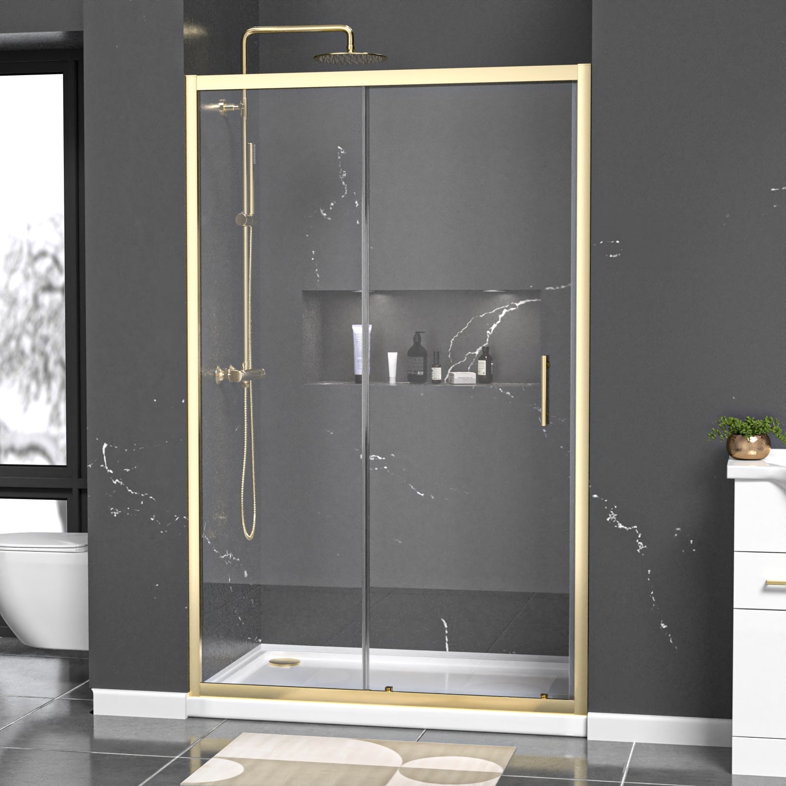Manga 1200mm x 1850mm Shower Enclosure 6mm Glass Slider Door Brushed Brass