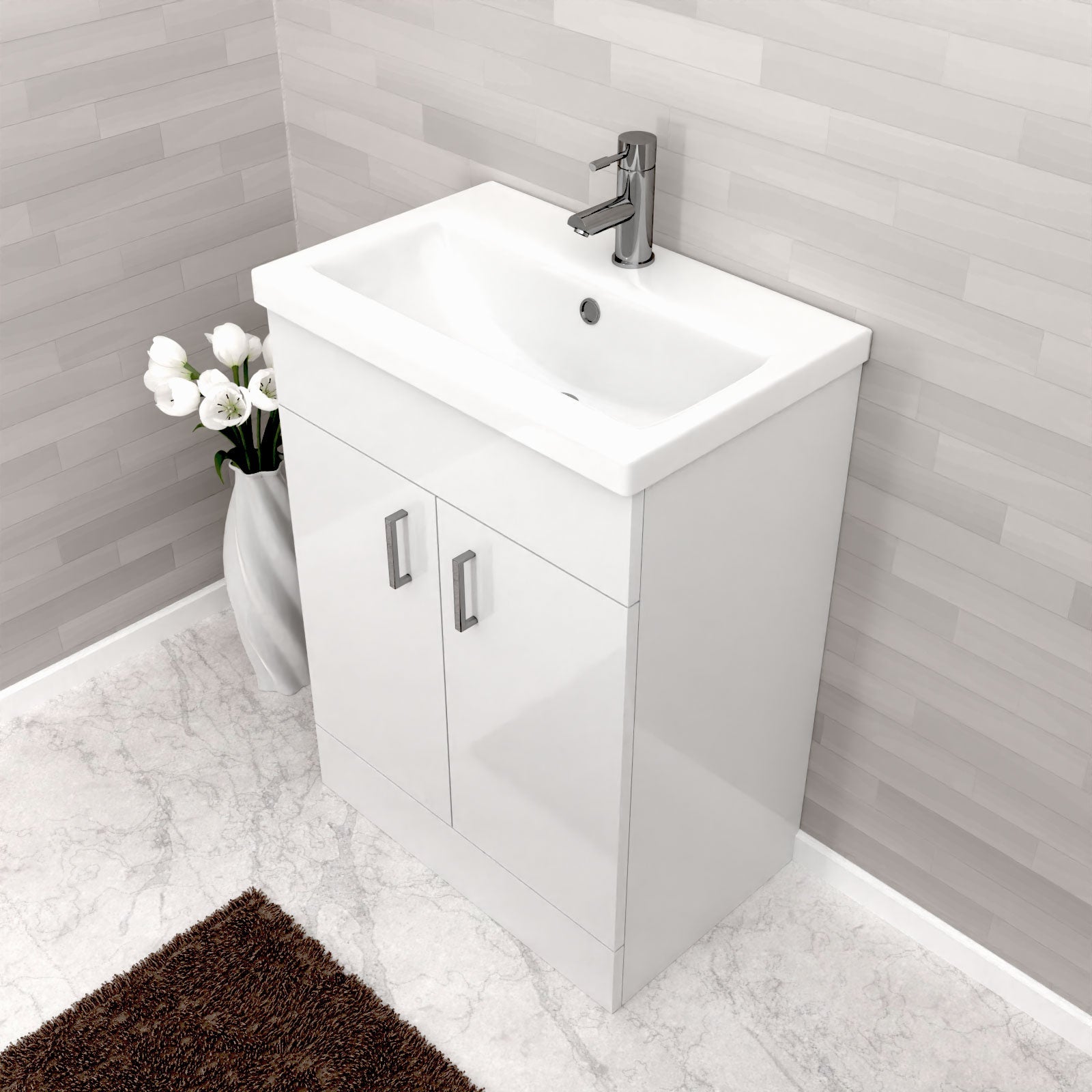 Nanuya 600 mm White Ultra Slim Basin Vanity Unit