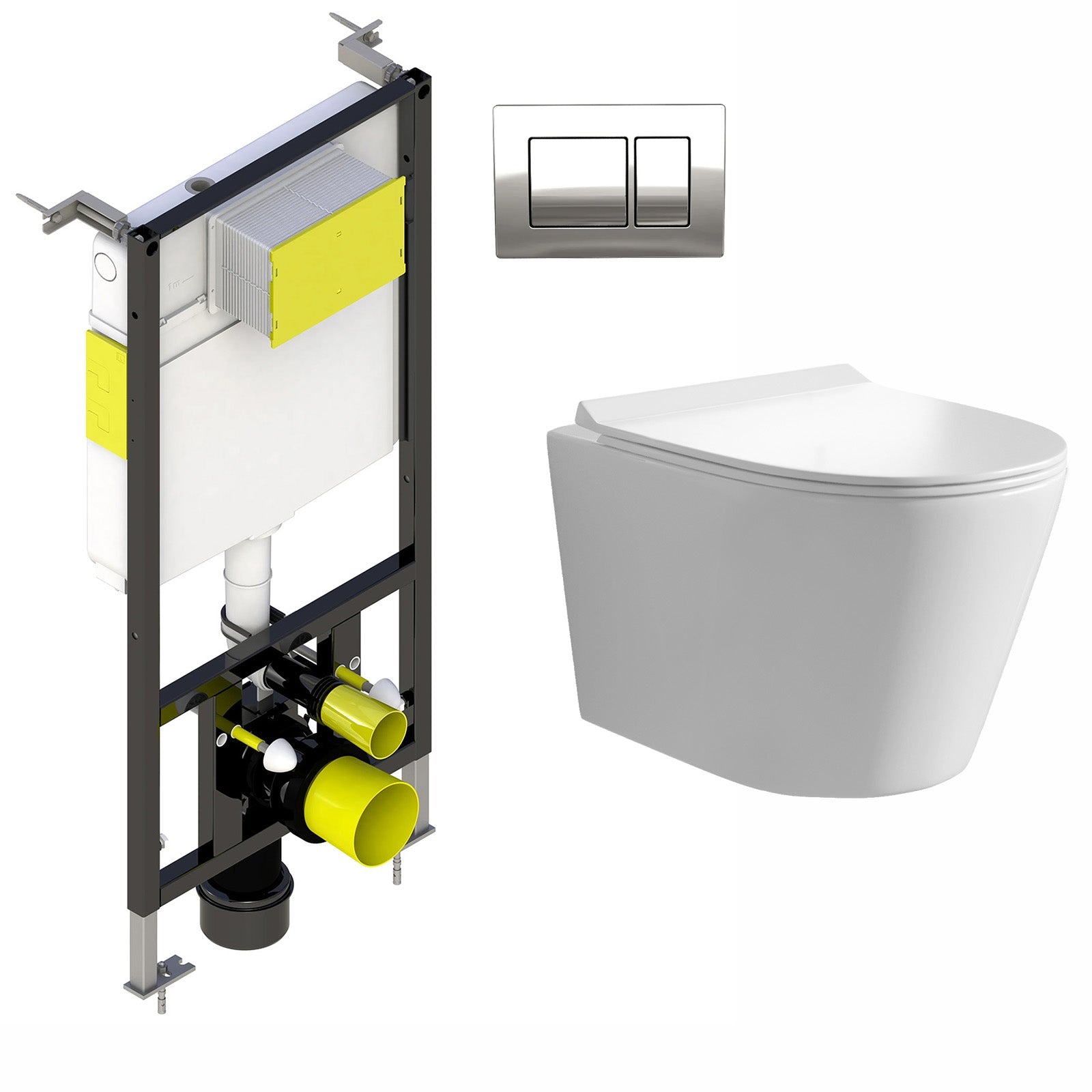 Moxley Wall Hung Rimless Toilet Pan and WC Framed Cistern