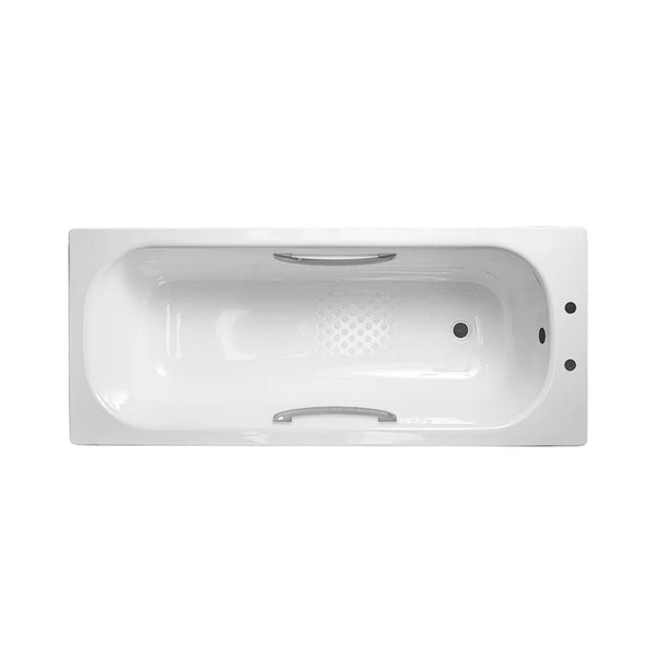 Dylan Premium 1500 x 700mm Heavy Duty Extra Thick Steel Enamel Bath Anti Slip Base, Chrome Handles & 2 Tap Holes