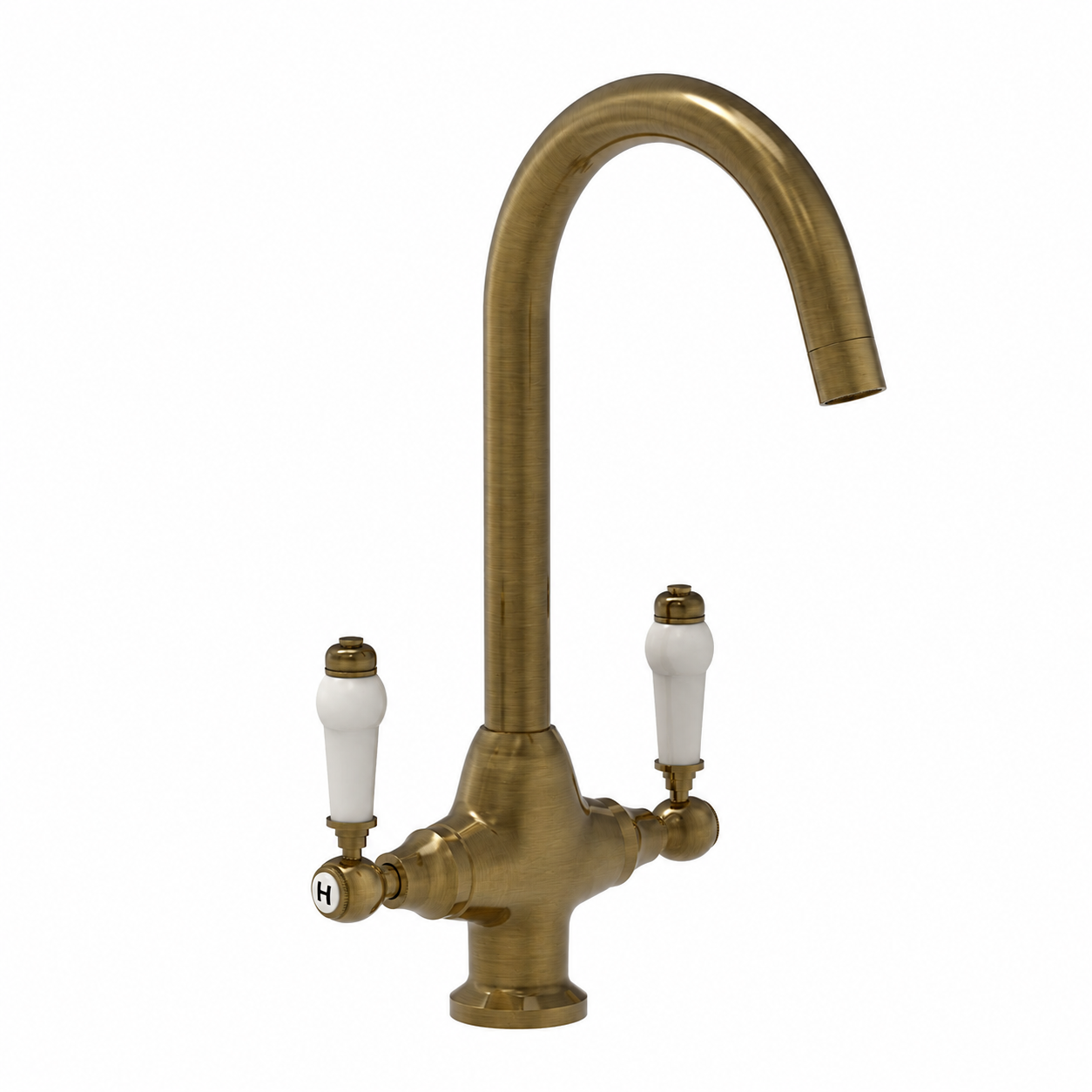 Twin Lever Brass Kitchen Sink Mixer Mono Tap Solid Antique Brass