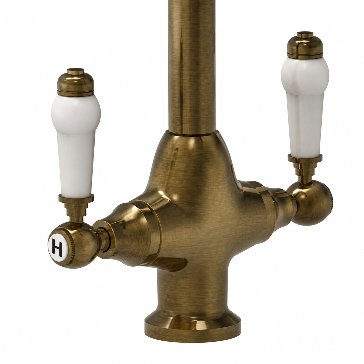 Twin Lever Brass Kitchen Sink Mixer Mono Tap Solid Antique Brass