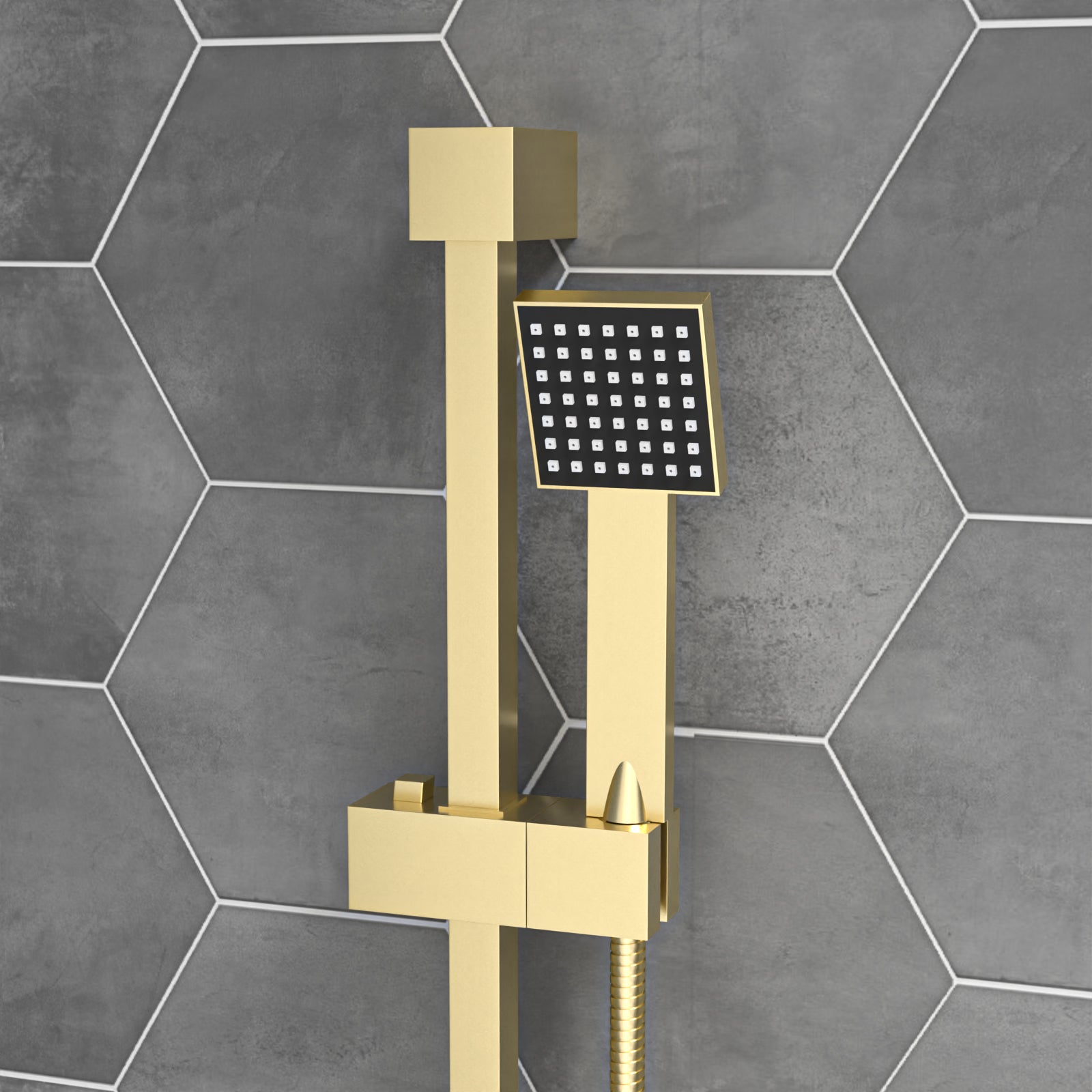 Square Thermostatic Mixer With Slider Rail & Handset Brushed Brass