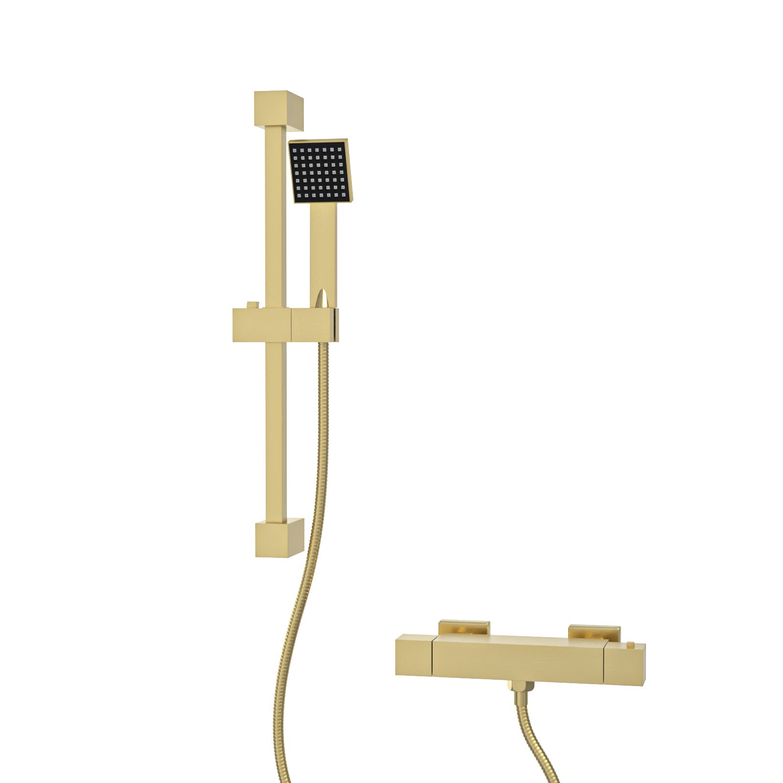 Square Thermostatic Mixer With Slider Rail & Handset Brushed Brass