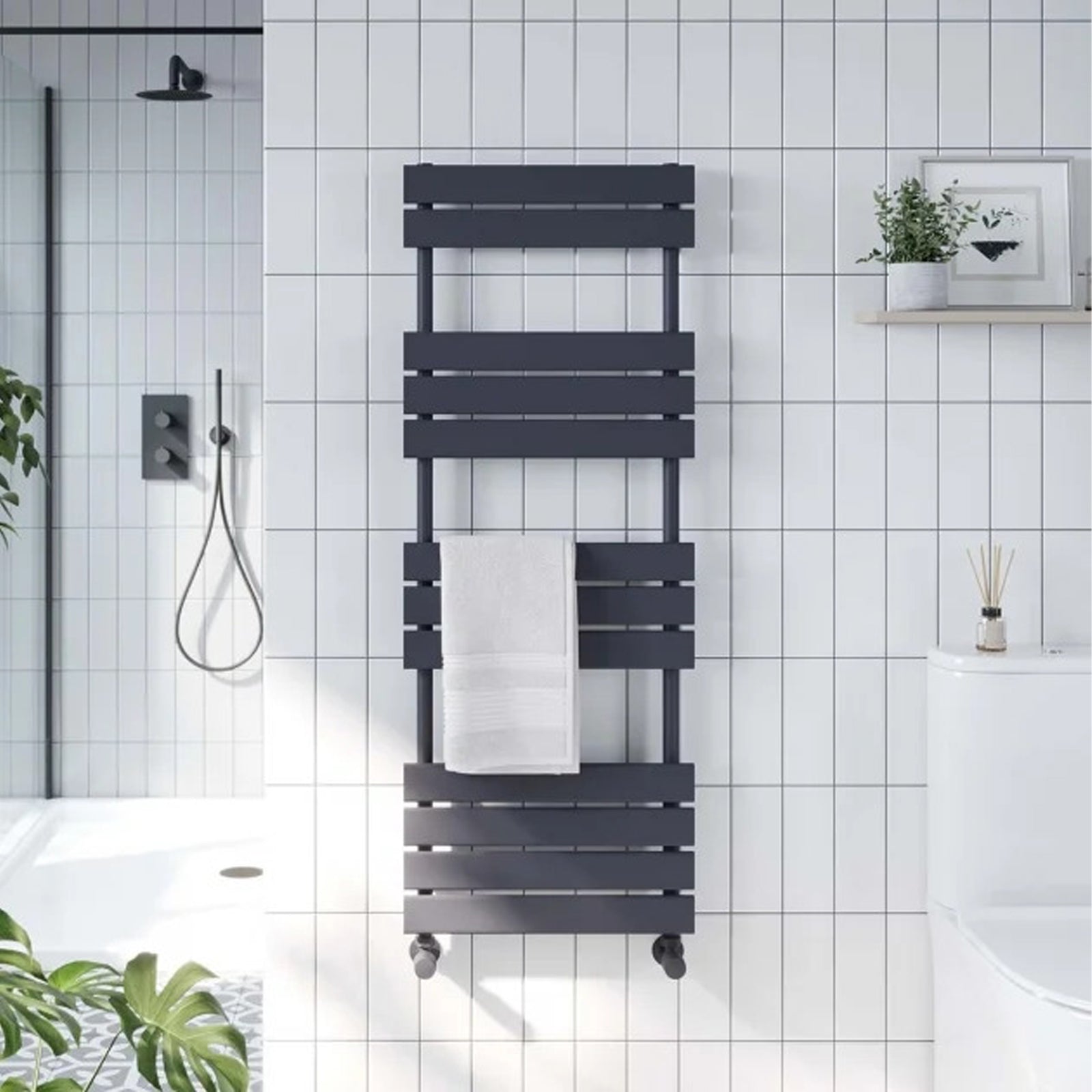 1200mm H x 450mm W Anthracite Flat Panel Heated Towel Rail Radiator