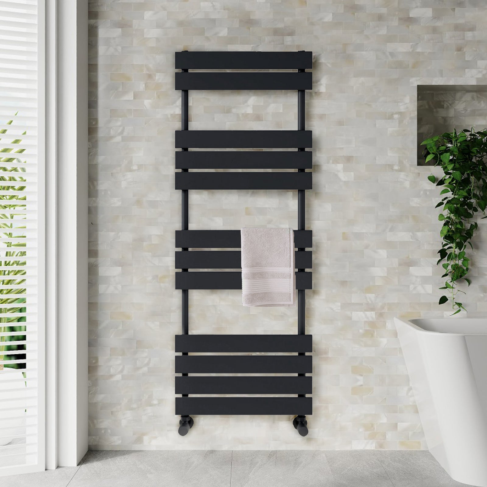 Black 1200 x 450mm Flat Panel Heated Towel Rail Radiator