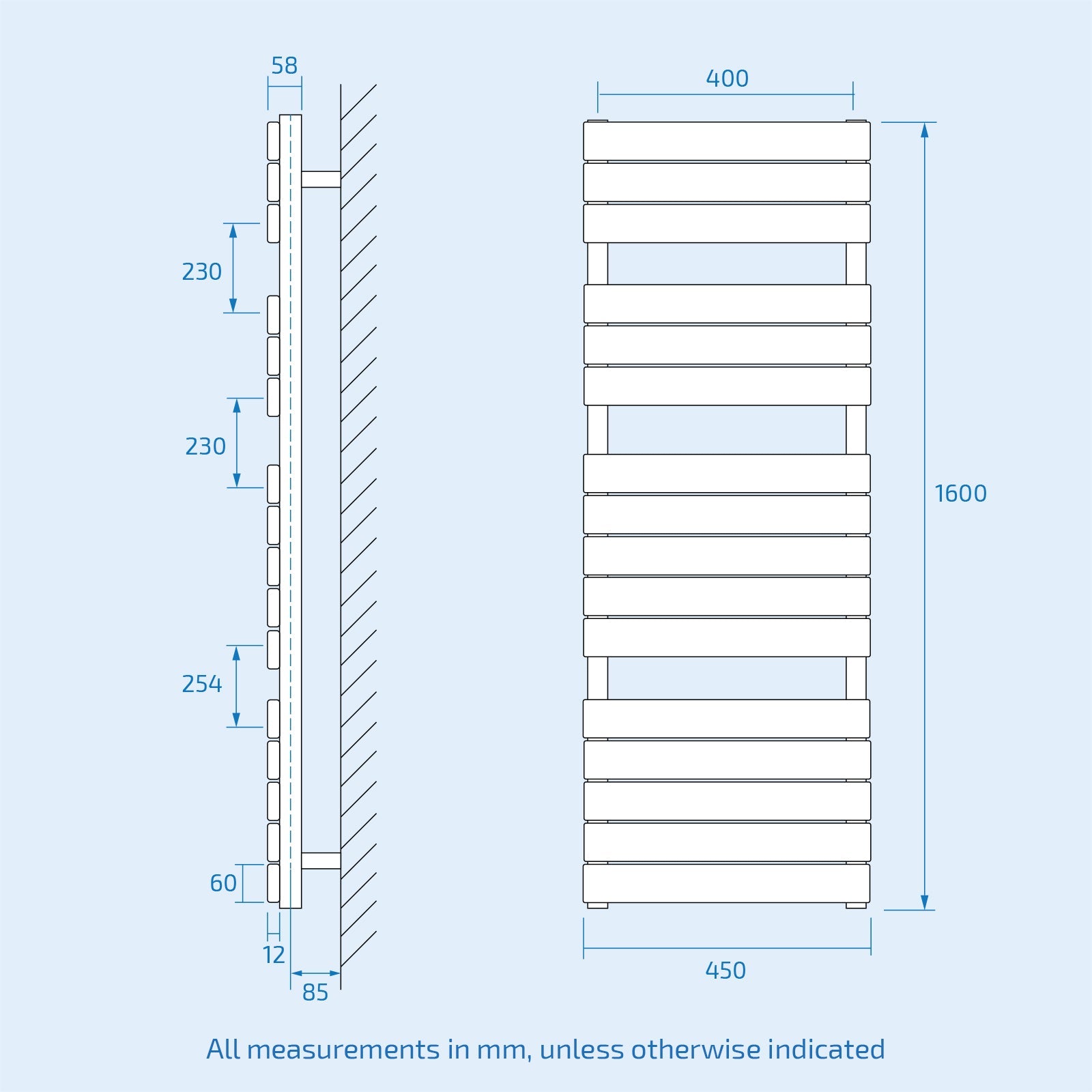 Anthracite 1600 x 450mm Tall Vertical Flat Panel Heated Towel Radiator