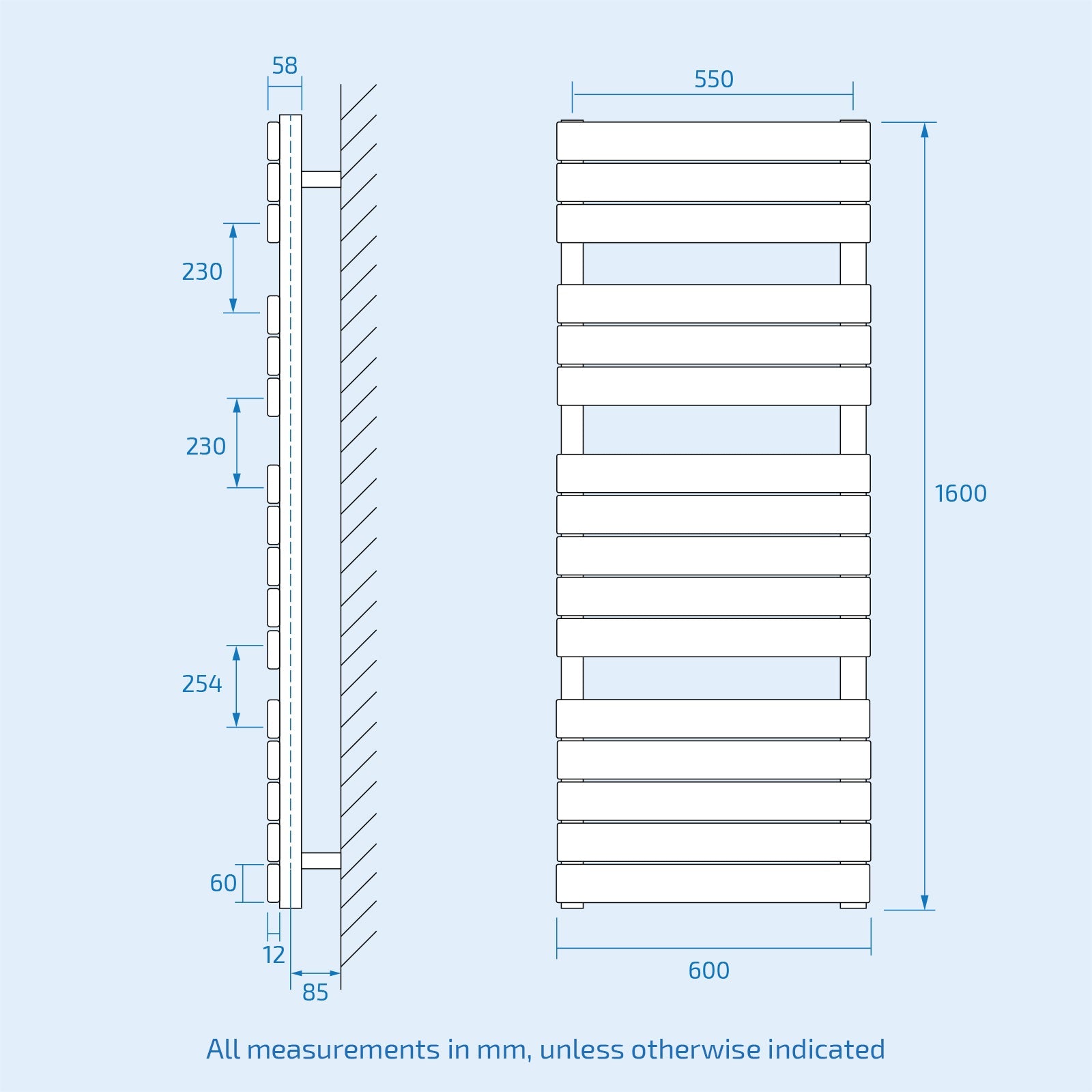 Anthracite 1600 x 600mm Tall Vertical Flat Panel Towel Radiator