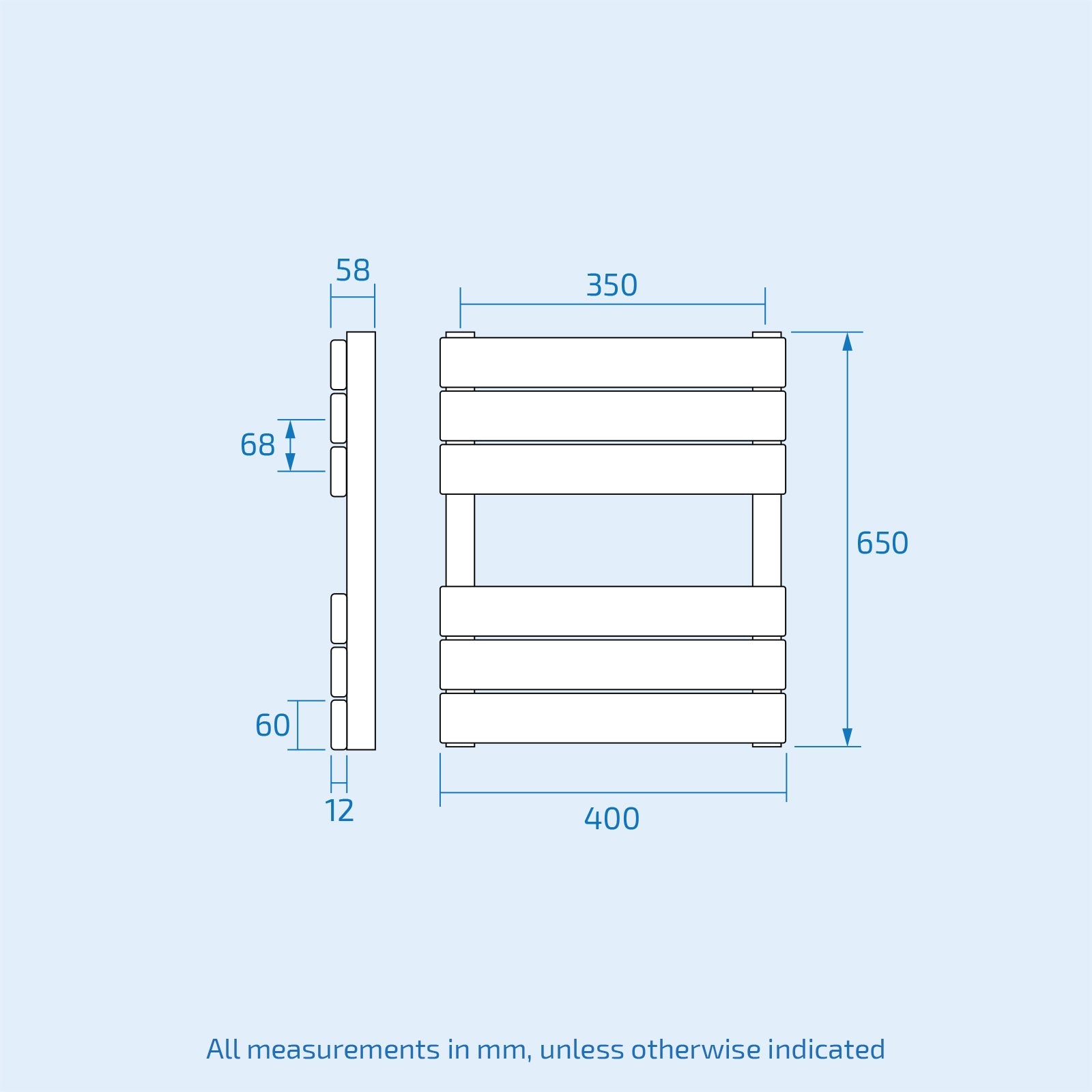 650 x 400mm Flat Panel Heated Towel Rail Radiator Black