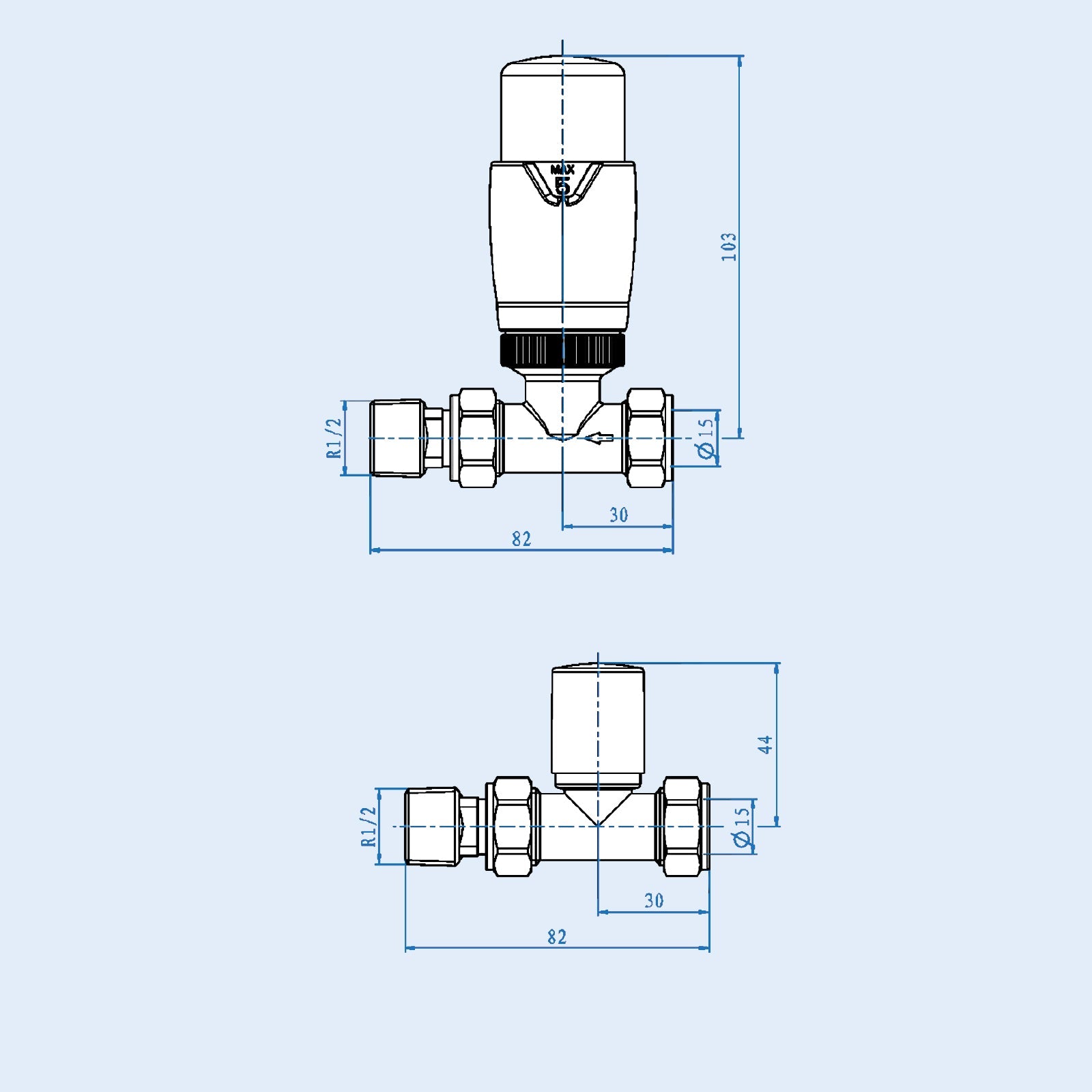 Anthracite Straight Thermostatic Radiator Valves