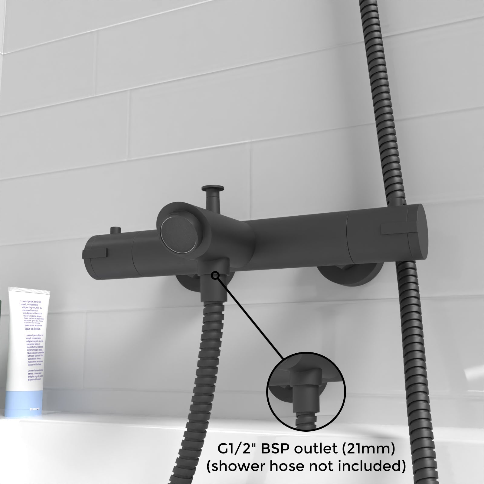 Wall Mounted Thermostatic Black Bath Shower Mixer Tap