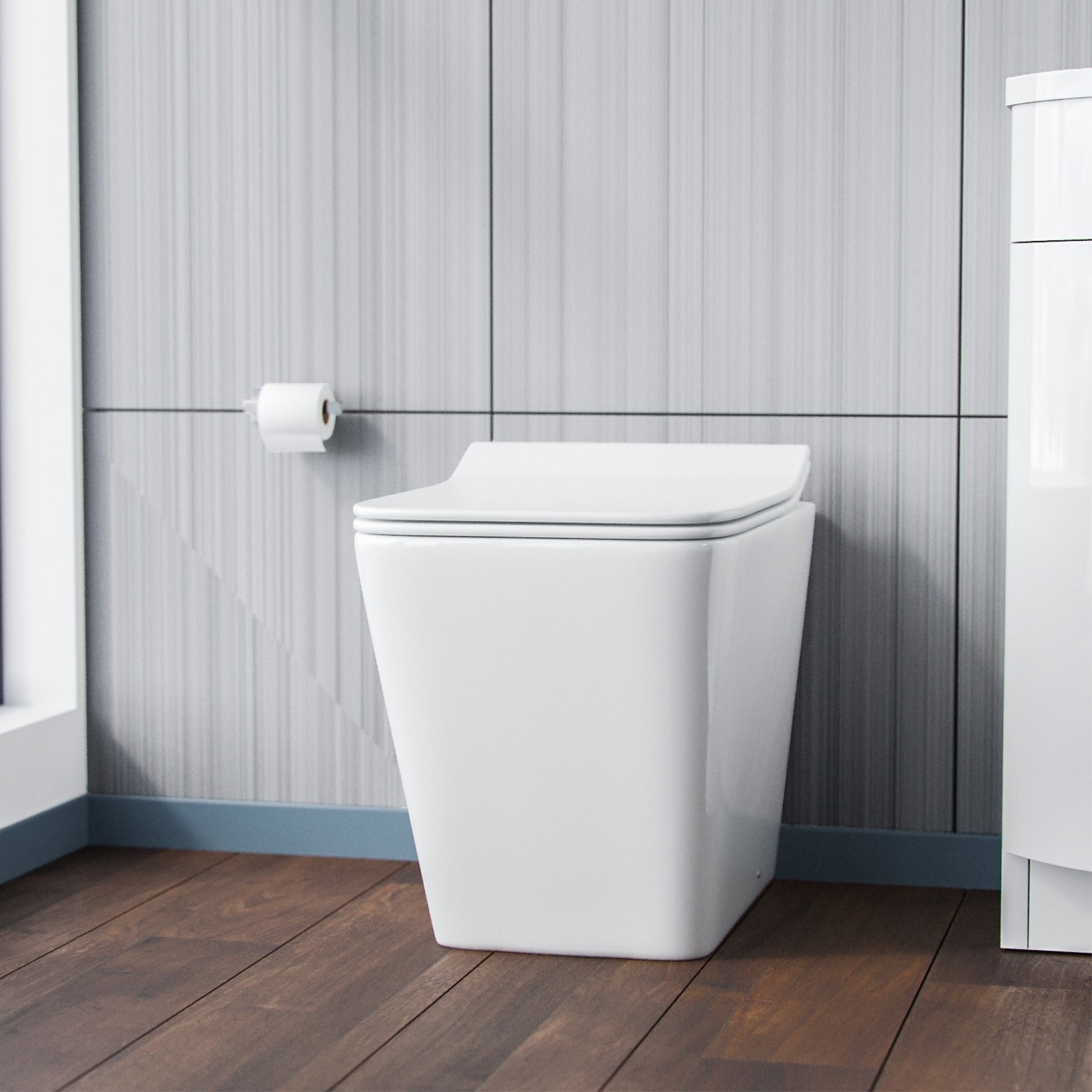 Inton Square Back To Wall Rimless Toilet Pan With Soft Close Seat + WRAS Approved Concealed Cistern