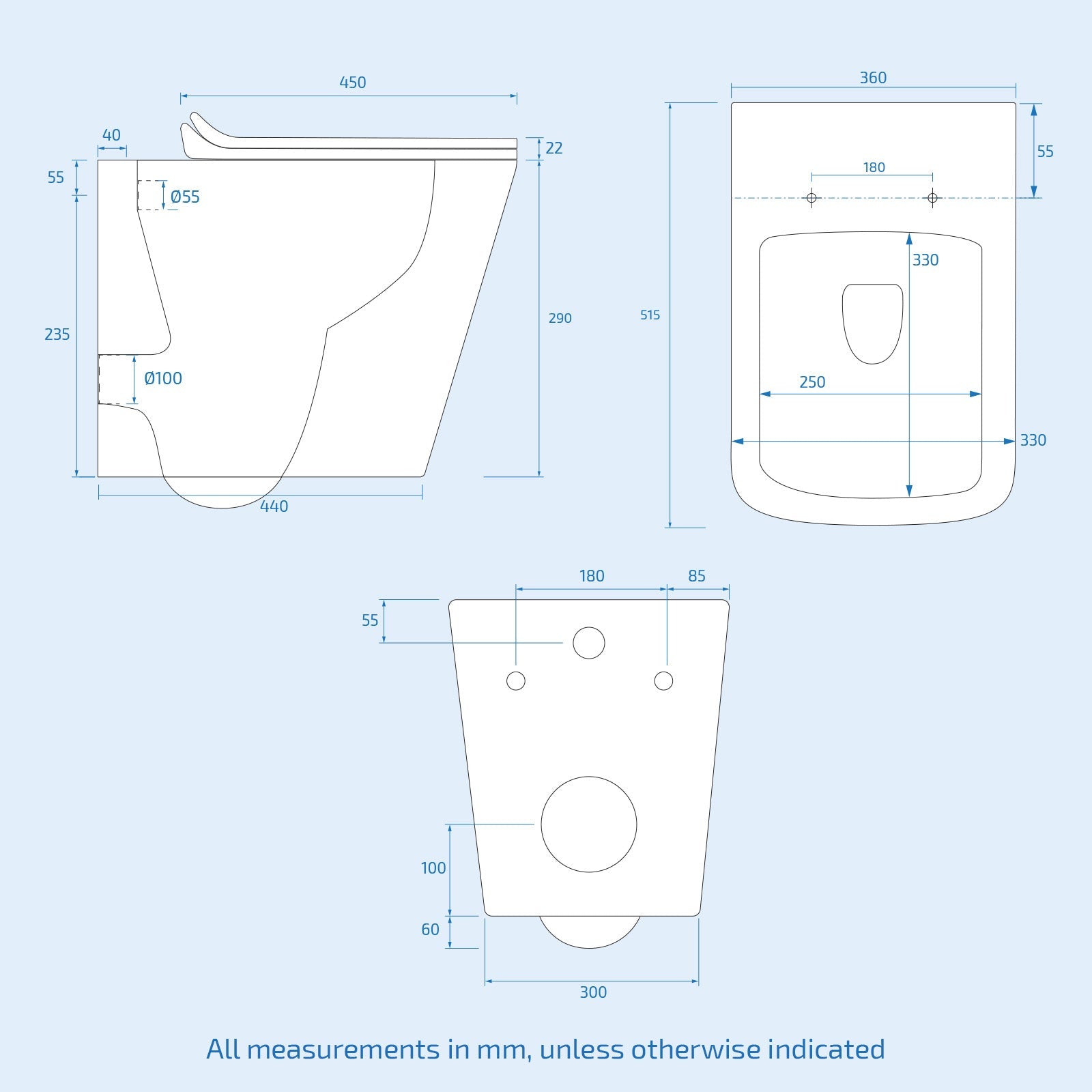 Inton Rimless Wall Hung Toilet Pan + Soft Close Toilet Seat